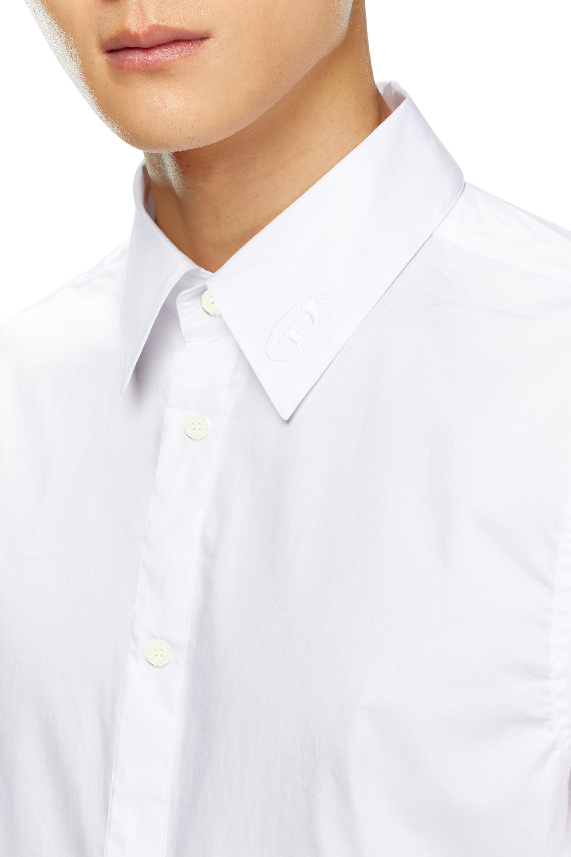 Diesel - S-FITTY-A, Man's Formal shirt with logo-embroidered collar in White - 4