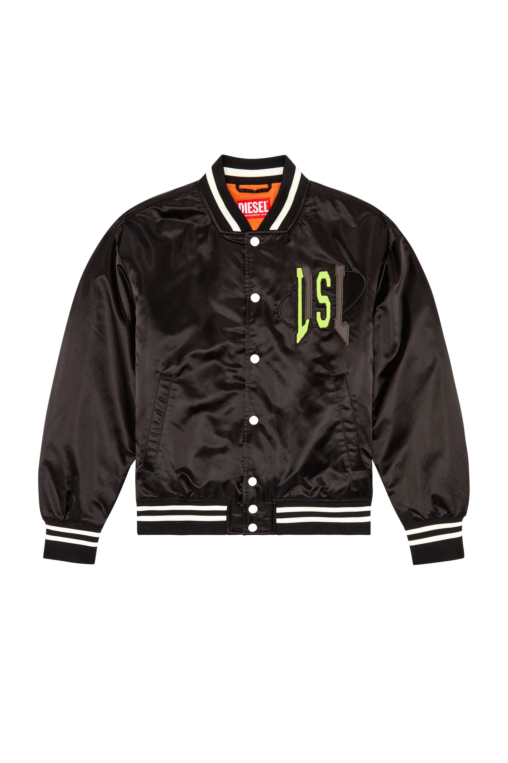 Diesel - J-START, Man's Satin track jacket with LIES patches in Black - 6