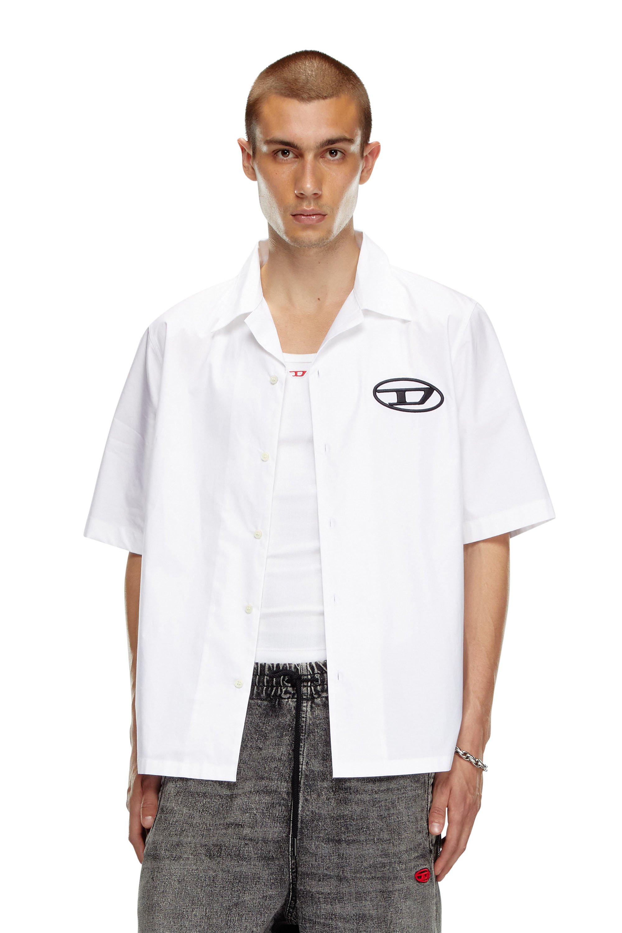 Diesel - S-MAC-C, Camisa de bolos con logotipo bordado Hombre in Blanco - 1