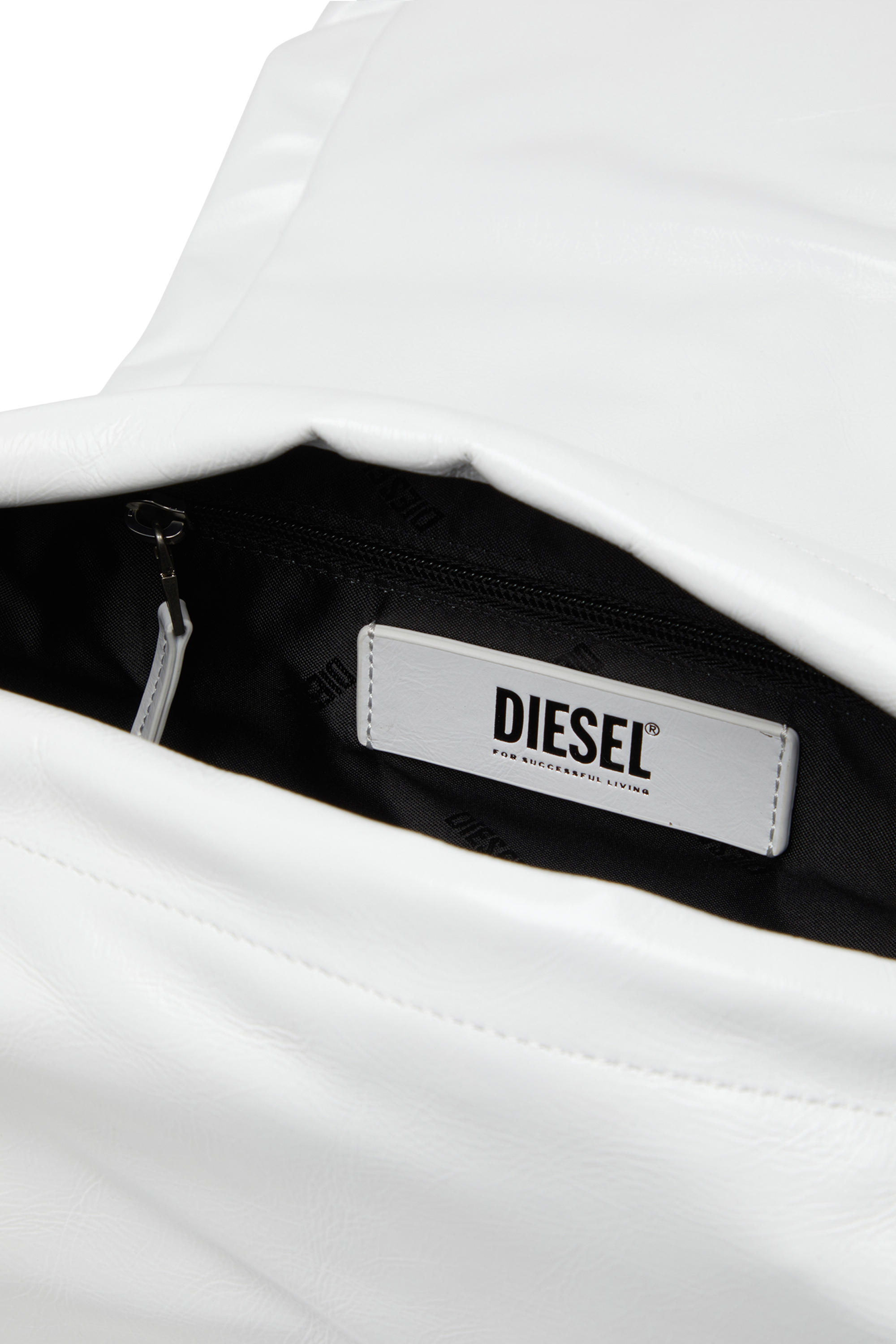 Diesel - SCRUNCH-D SHOULDER M, Bolso de hombro en cuero arrugado y brillante Mujer in Blanco - 4