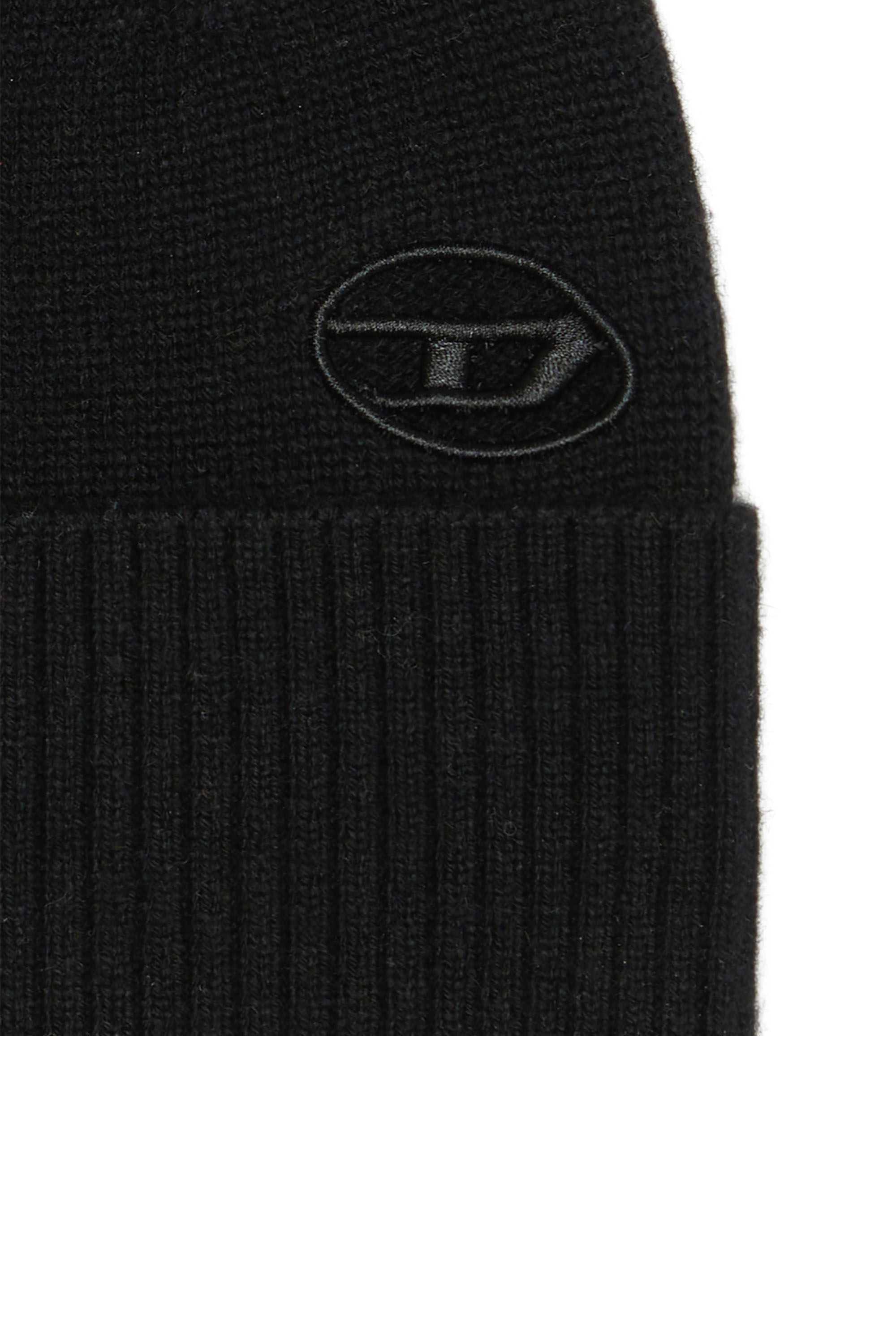 Diesel - K-REV, Unisex's Beanie with embroidered Oval D patch in Black - 3