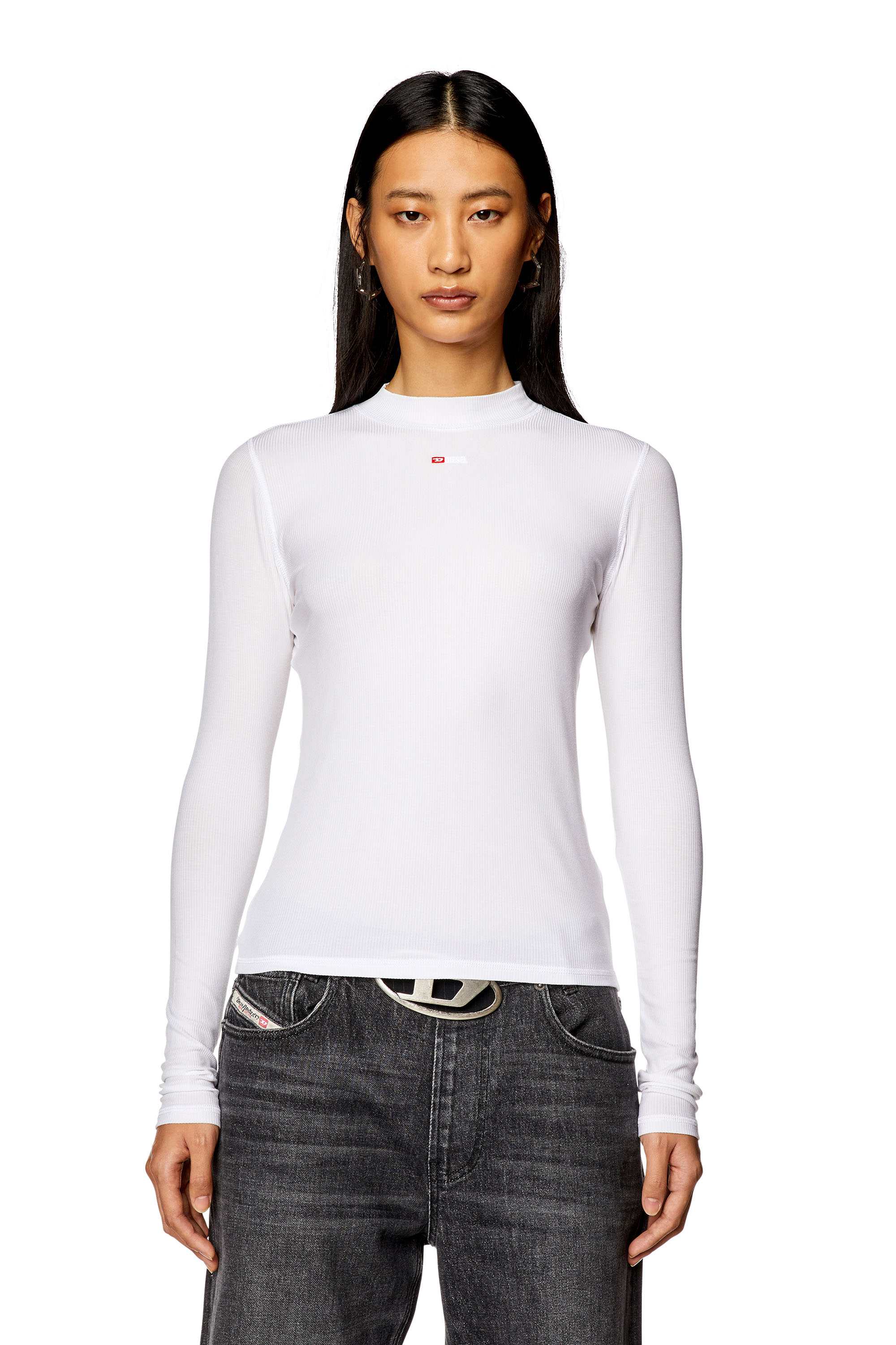 Diesel - T-MOKKY-LS-MICRODIV, Top en canalé con medio cuello alto Mujer in Blanco - 4