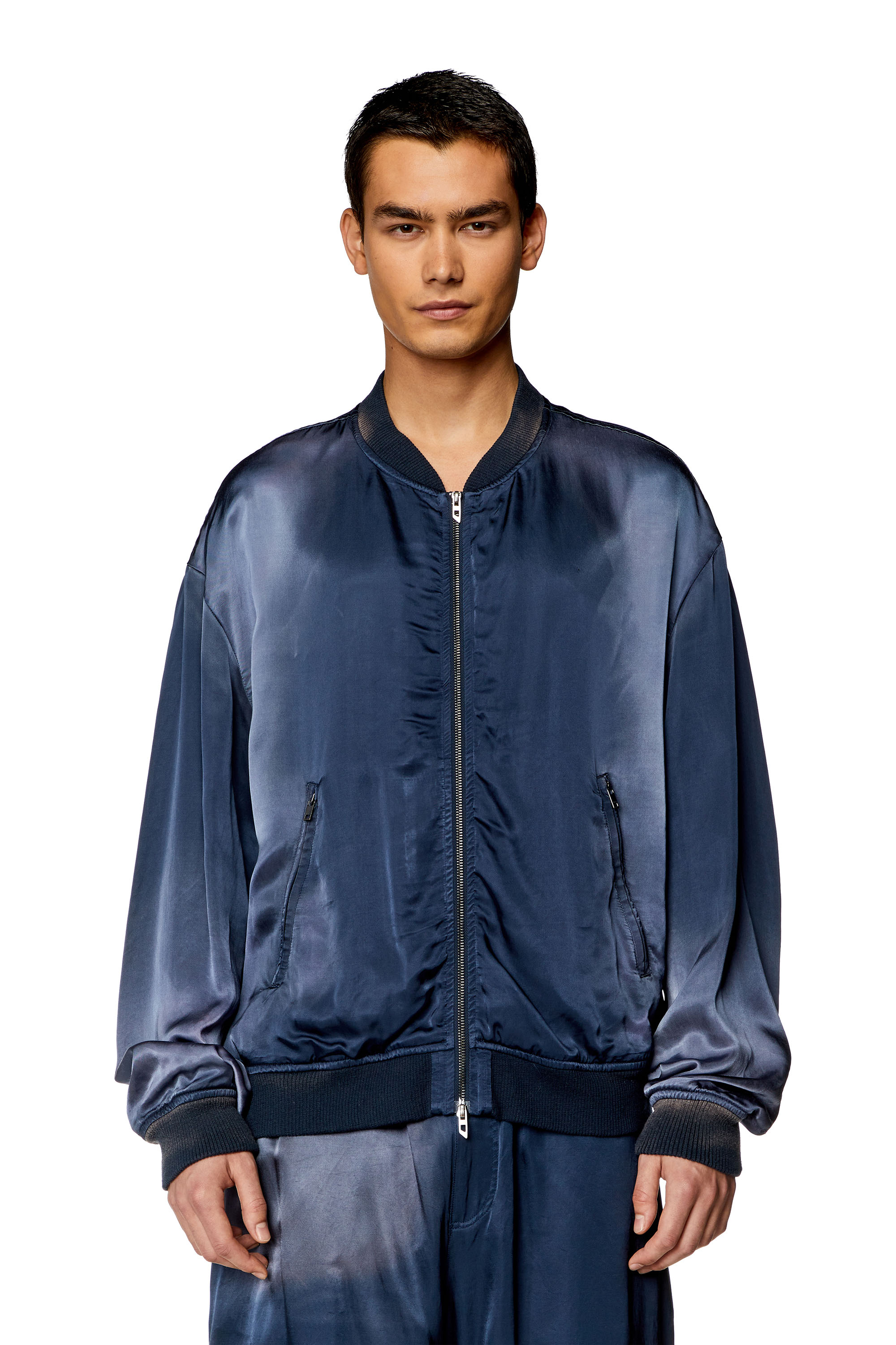 Diesel - J-MARTEX, Man's Satin bomber jacket with faded effect in Blue - 5