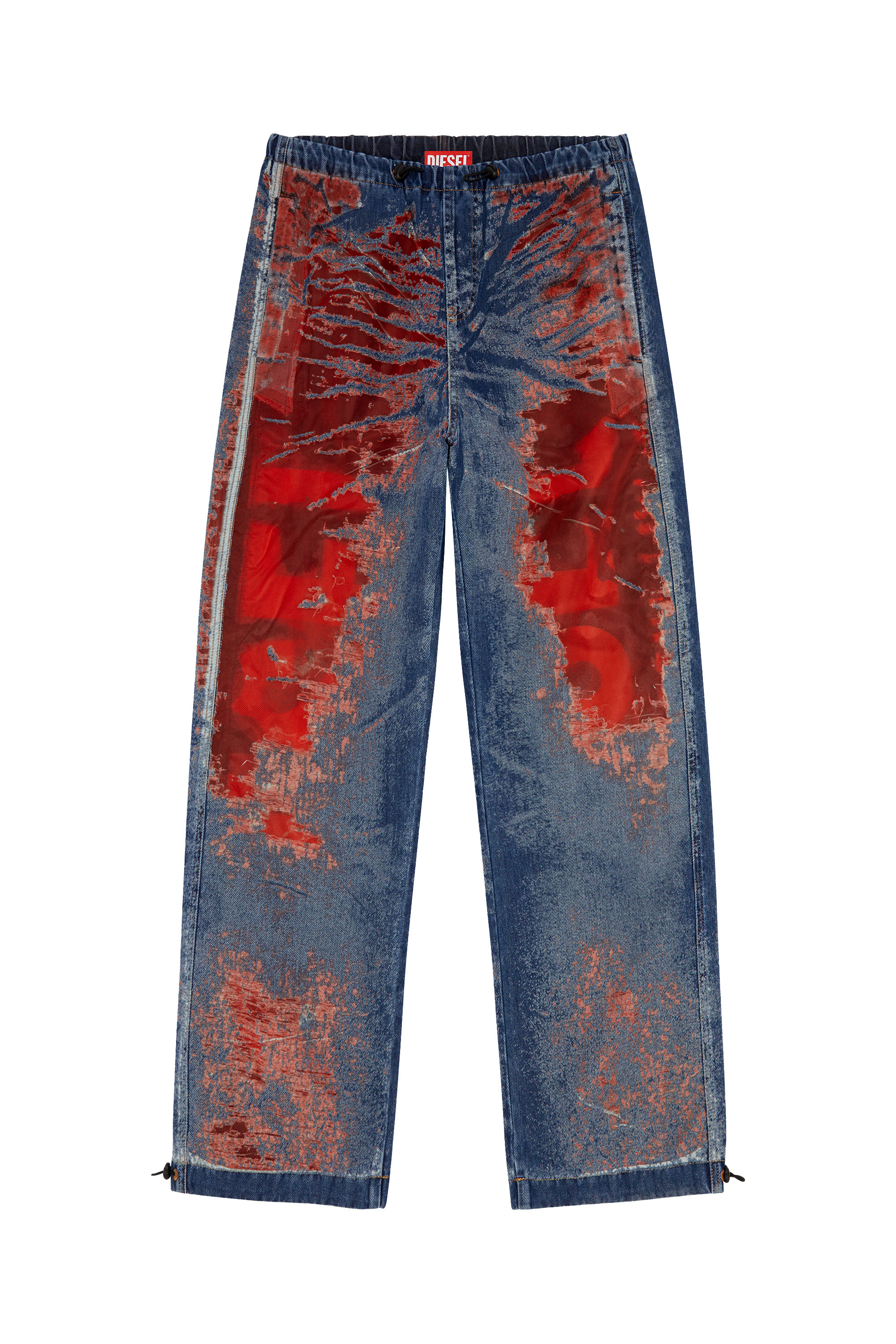 Diesel - Man's Relaxed Jeans D-Martial 068MI, Blue/Red - 3