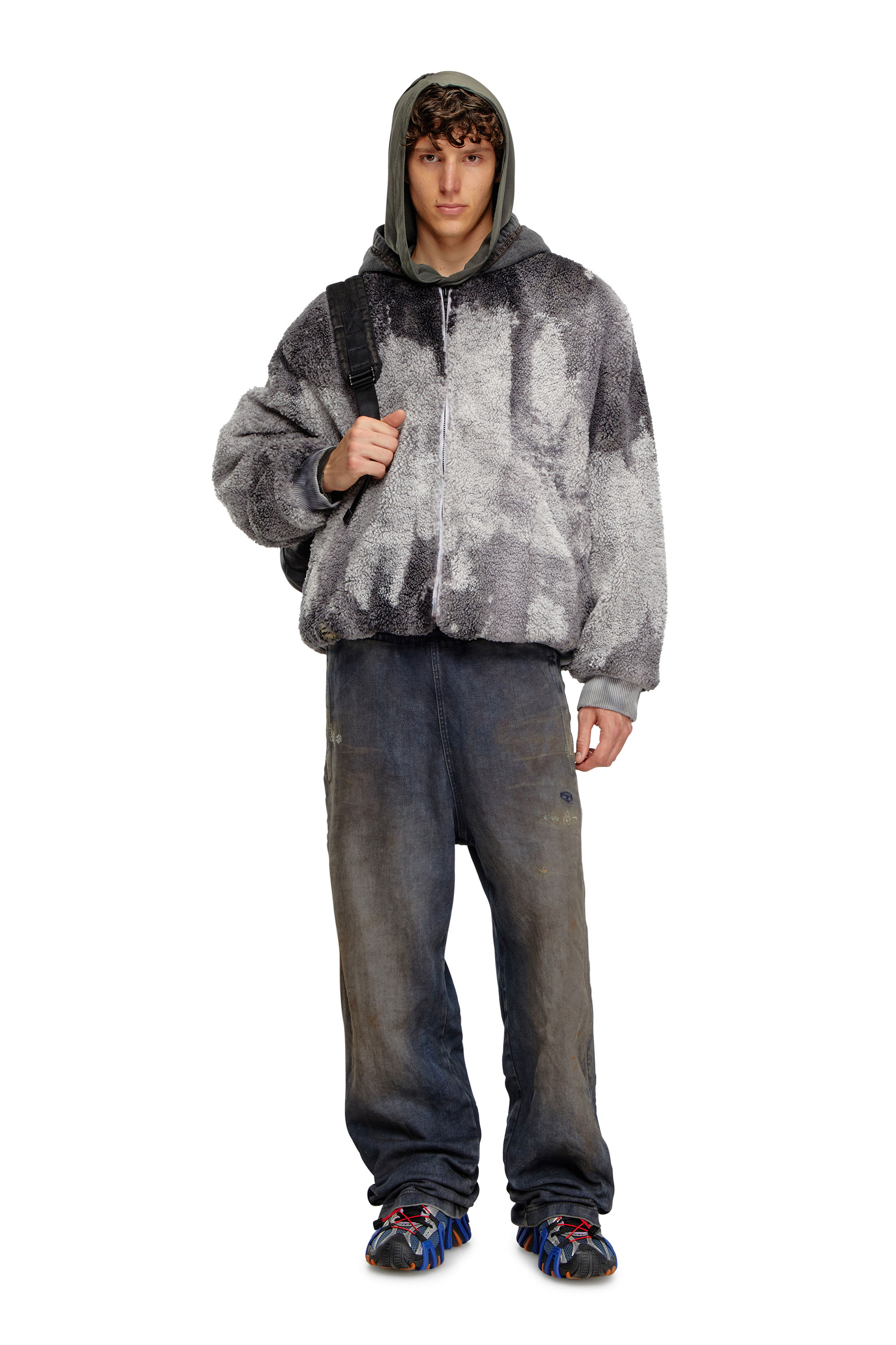 Diesel - S-DEPLA, Chaqueta teddy con efecto tye-dye con capucha de denim Hombre in Gris - 2