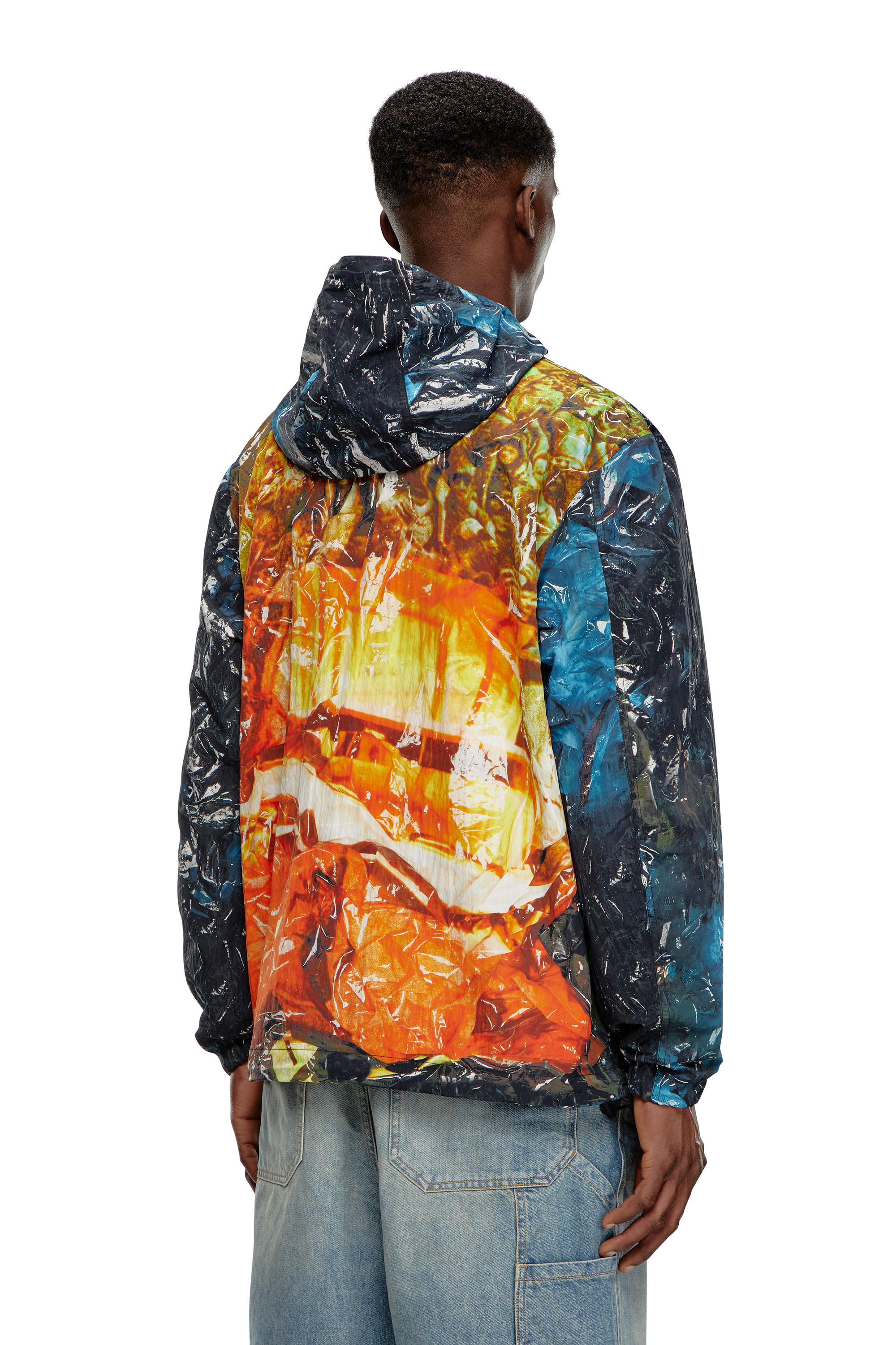 Diesel - J-WARRETT-POSTER, Man's Hooded windbreaker with poster print in Blue/Black - 3