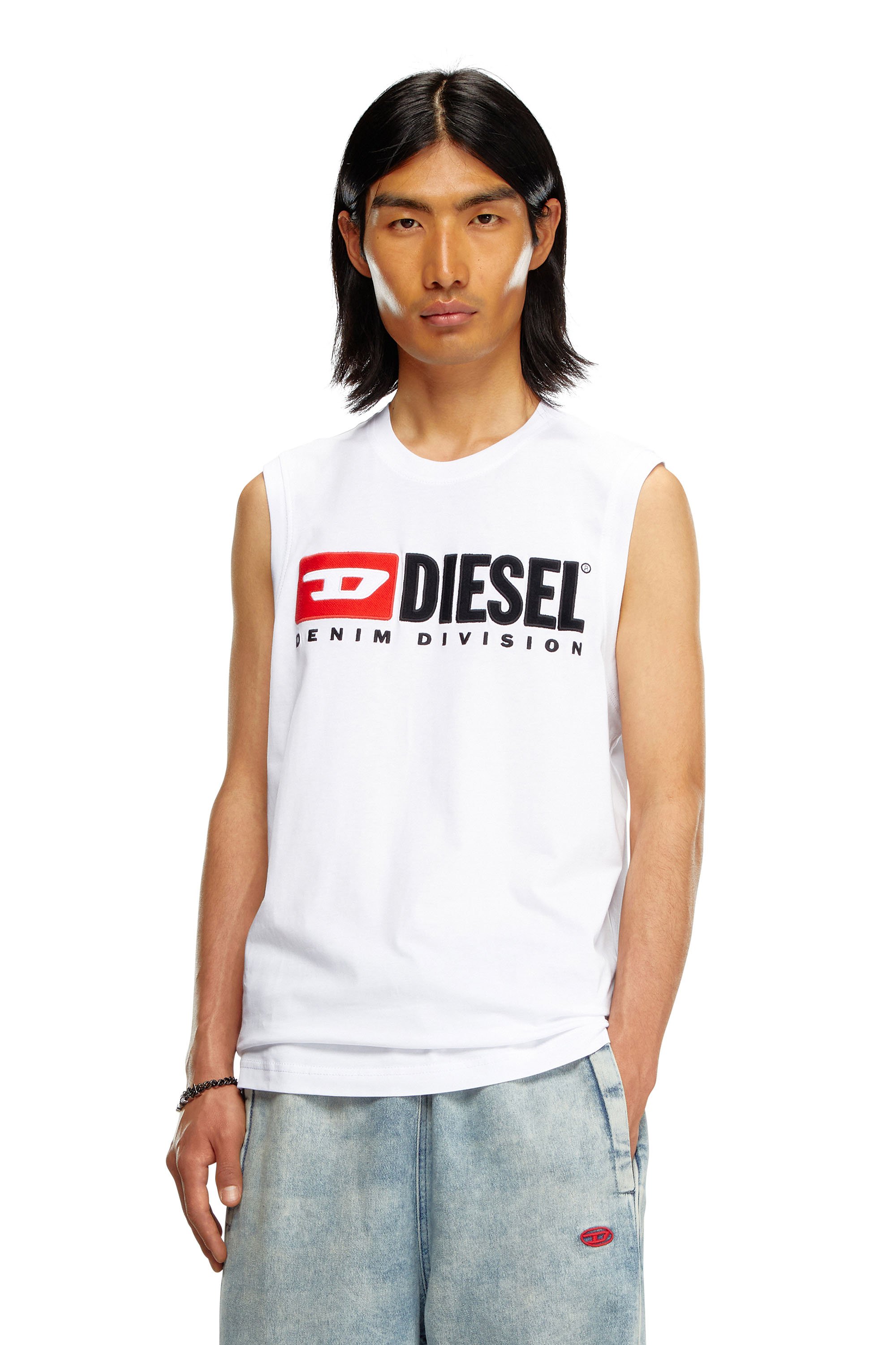 Diesel - T-ISCO-DIV, Camiseta sin mangas con logotipo estampado en el pecho Hombre in Blanco - 1