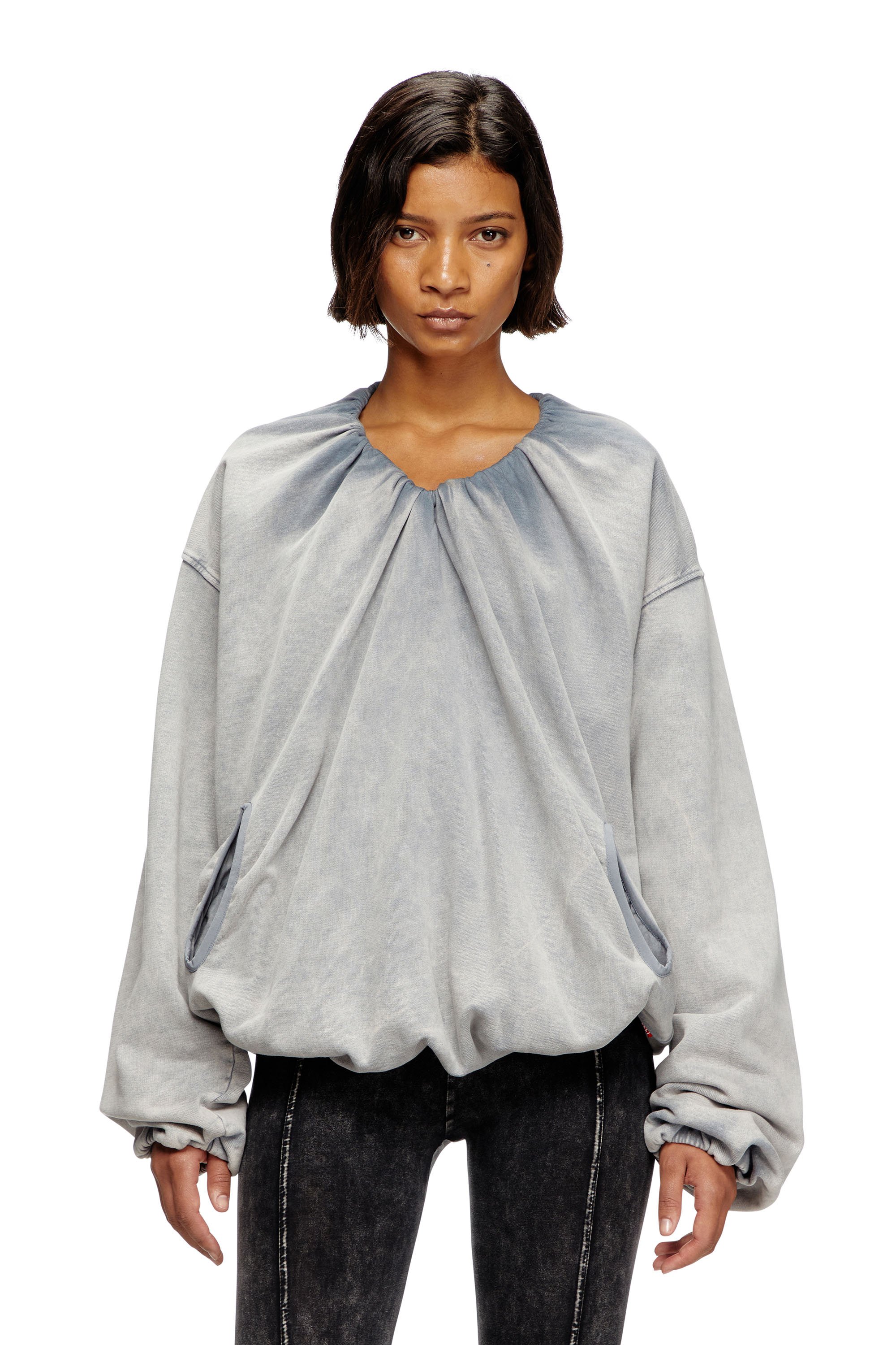 Diesel - F-INDY, Gathered sweatshirt with bleached effect Mujer in Gris - 1