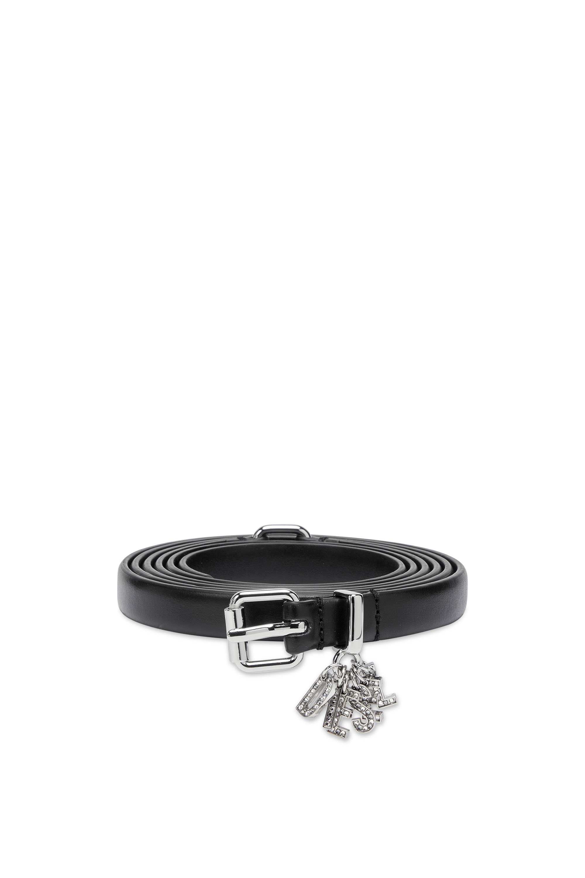 Diesel - B-CHARM-LOOP DOUBLE, Woman's Leather belt with crystal logo charms in Black - 1