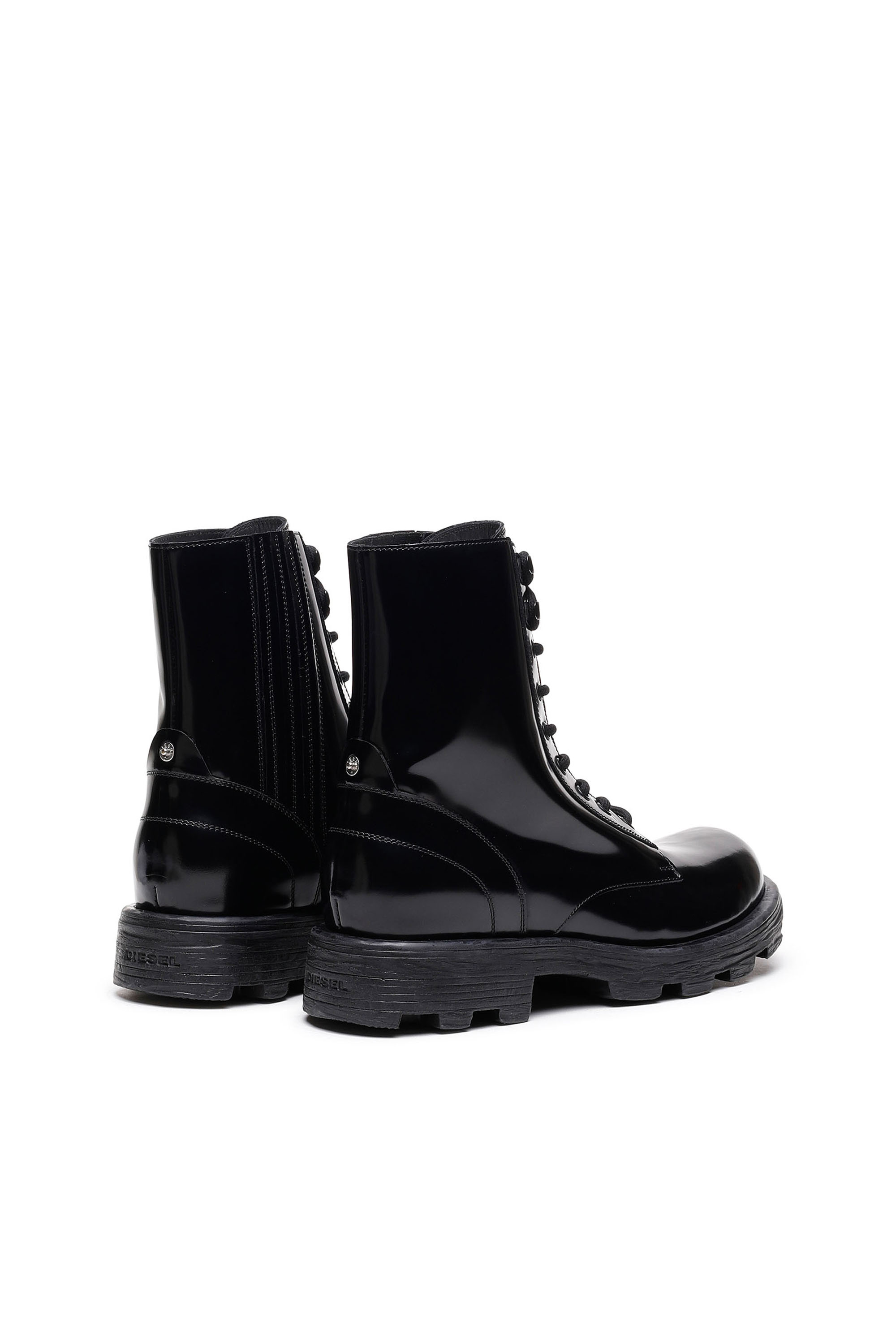 Diesel - D-HAMMER BT, Man's D-Hammer-Combat boots in glossed leather in Black - 3