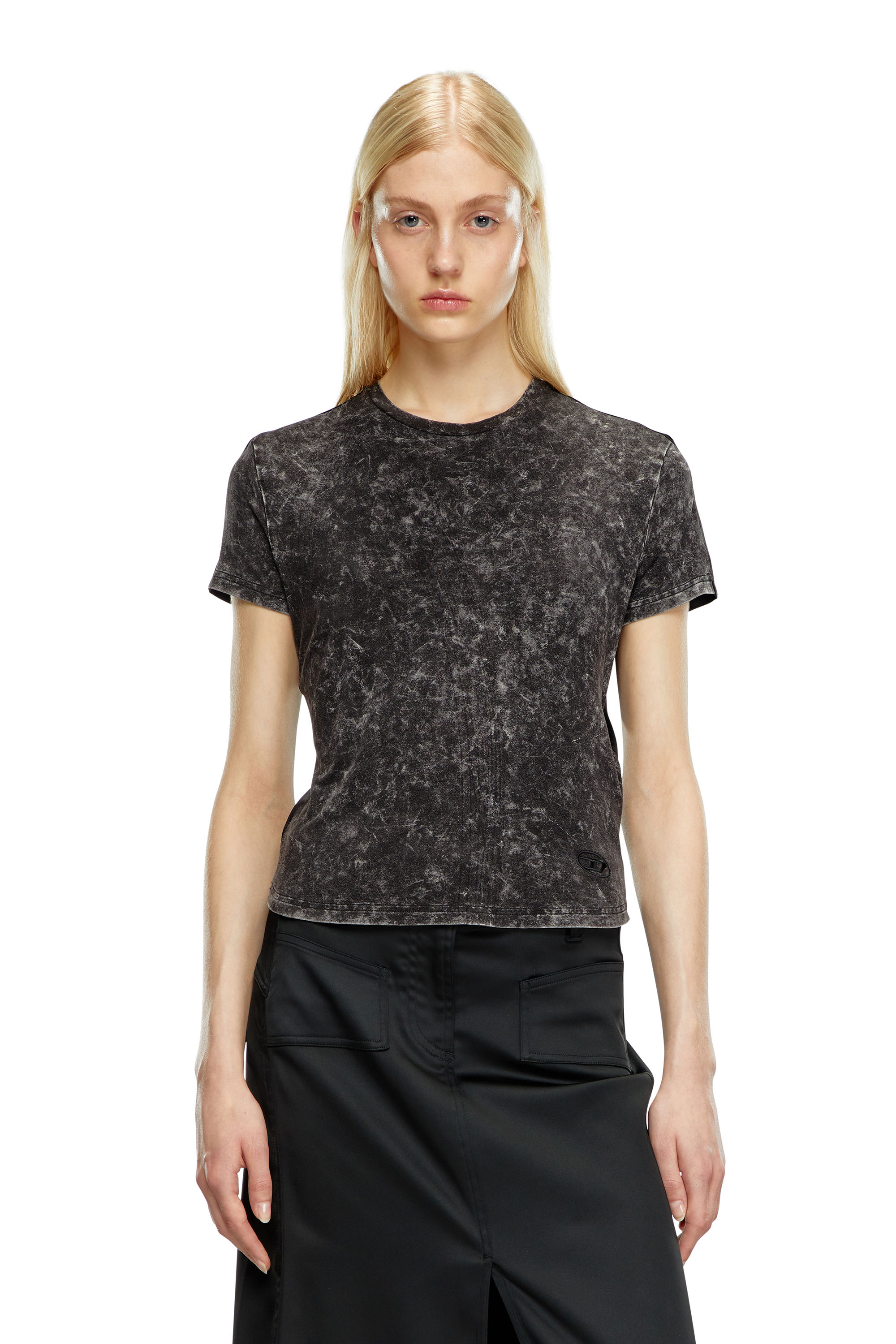 Diesel - T-MEZZO, Woman's Hybrid T-shirt in jersey and satin in Black - 4