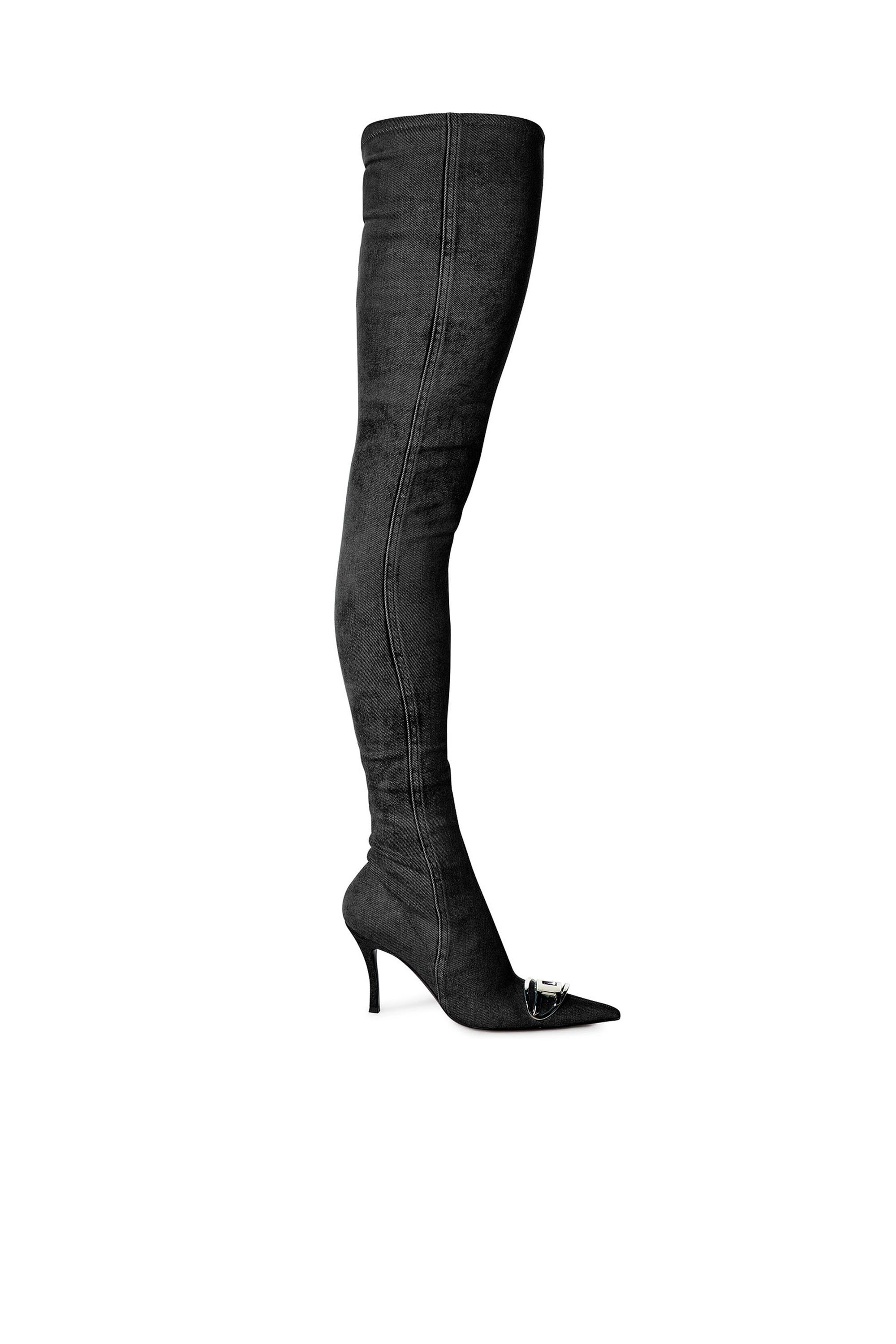 Diesel - D-VENUS TBT D, D-Venus-Botas por encima de la rodilla en denim elástico Mujer in Negro - 1