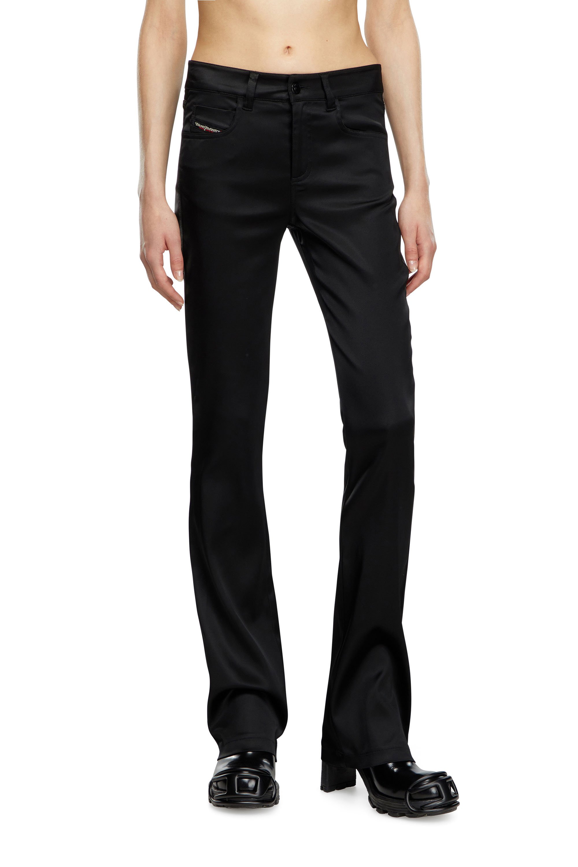 Diesel - P-EBBEY, Woman's 5-pocket pants in stretch satin in Black - 2