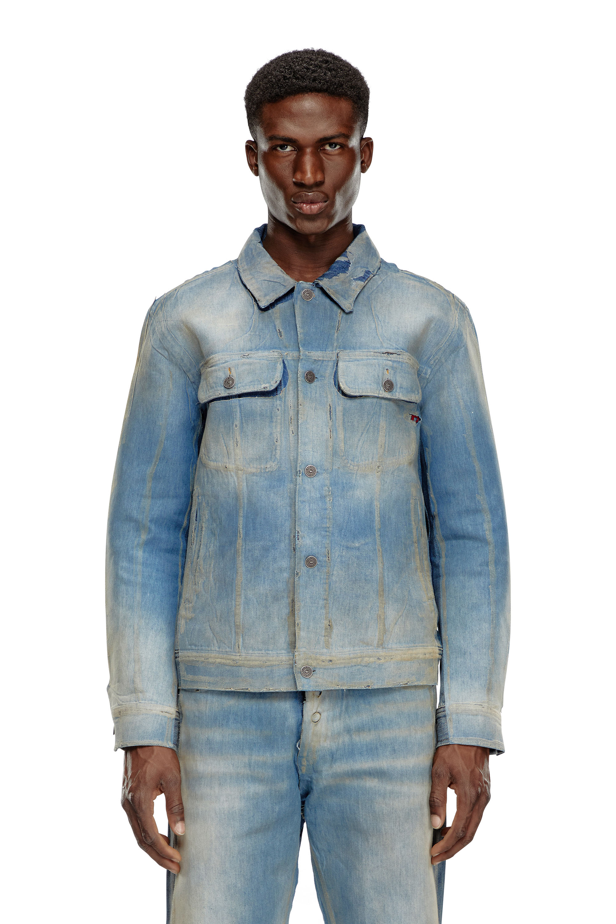 Diesel - D-BARCY-S3, Man's Trucker jacket in peel-off denim in Light Blue - 5