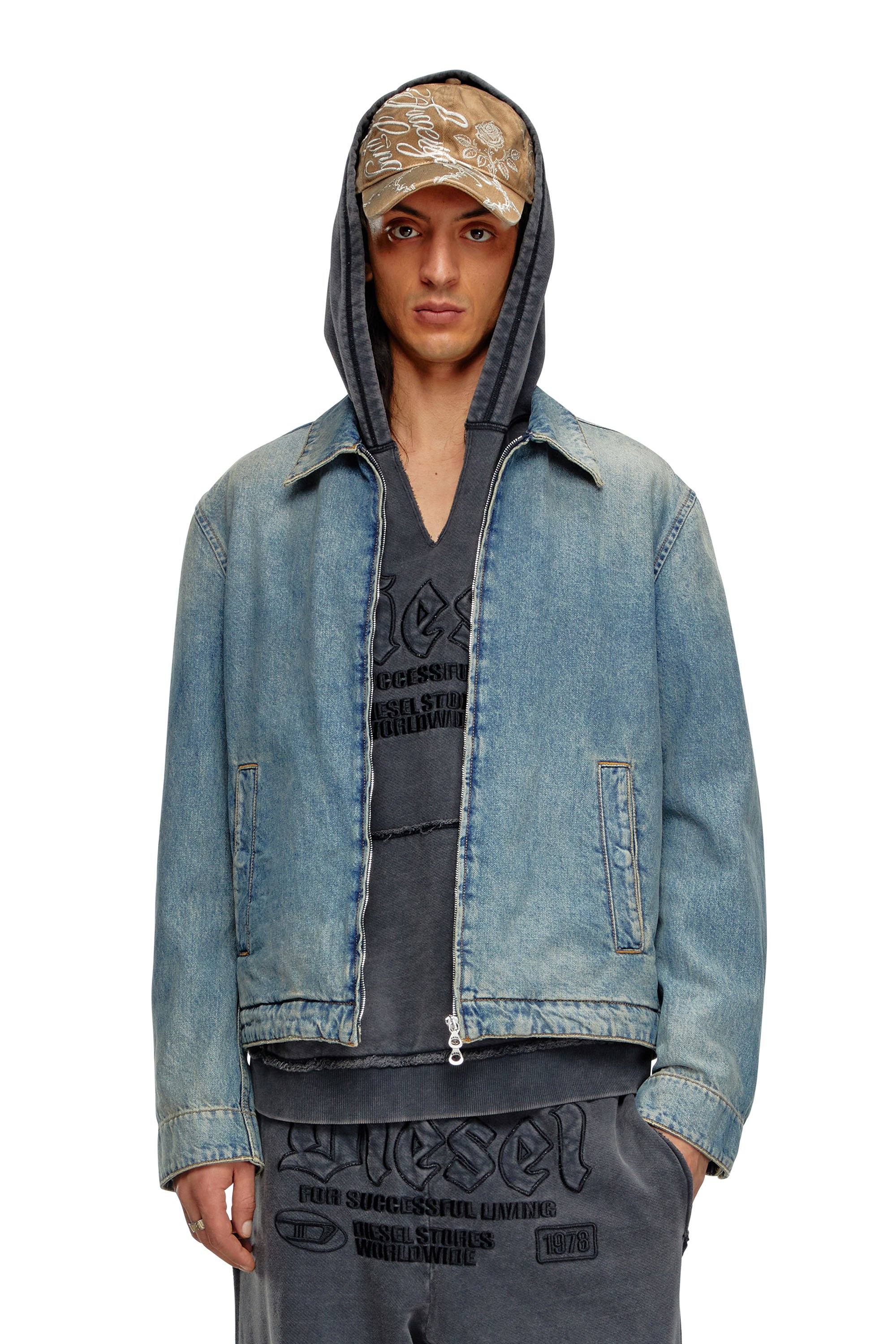 Diesel - D-ROHE, Chaqueta tipo blusón en denim Hombre in Azul marino - 1