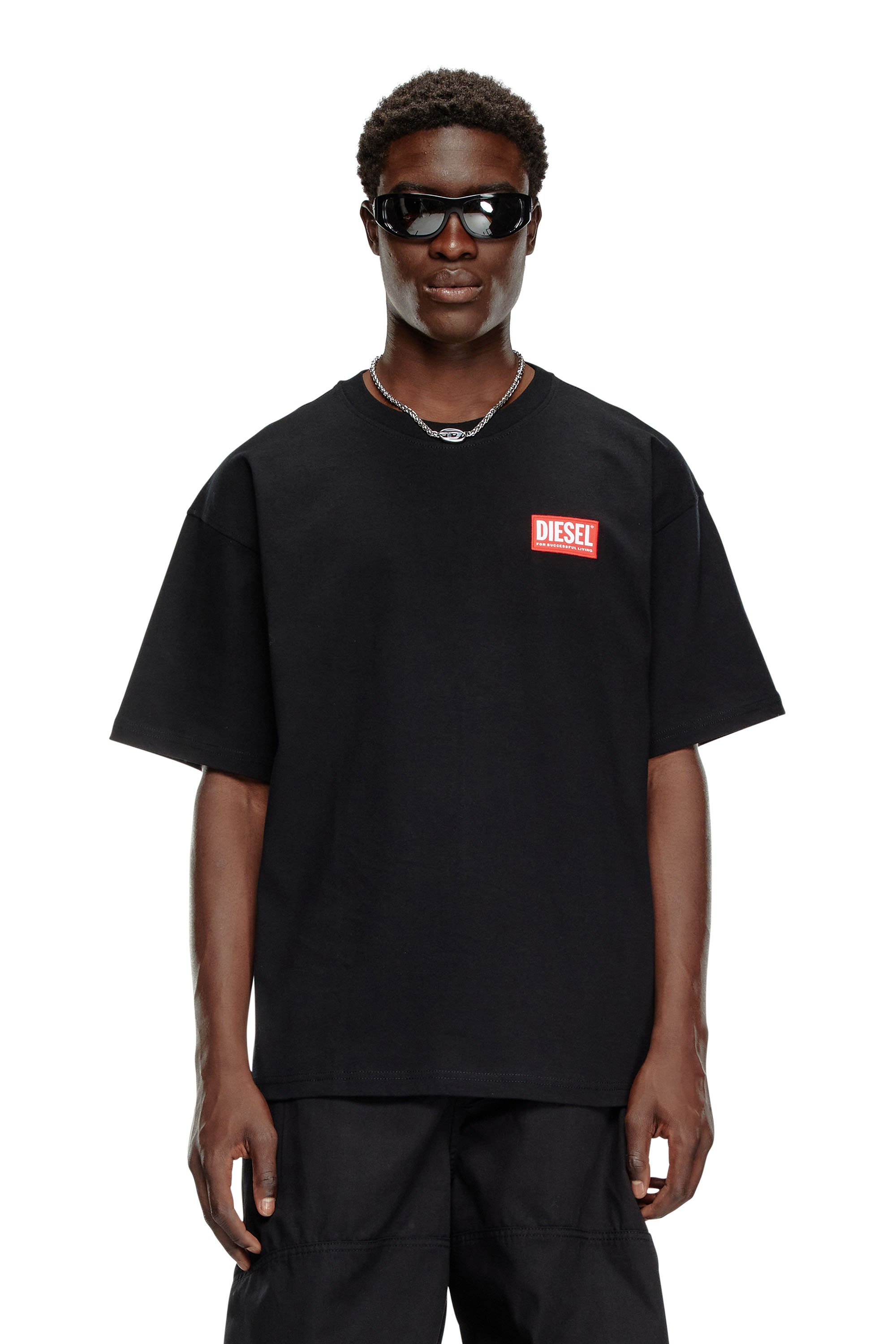 Diesel - T-BOXT-LAB, Man's T-shirt with jacquard logo patch in Black - 1