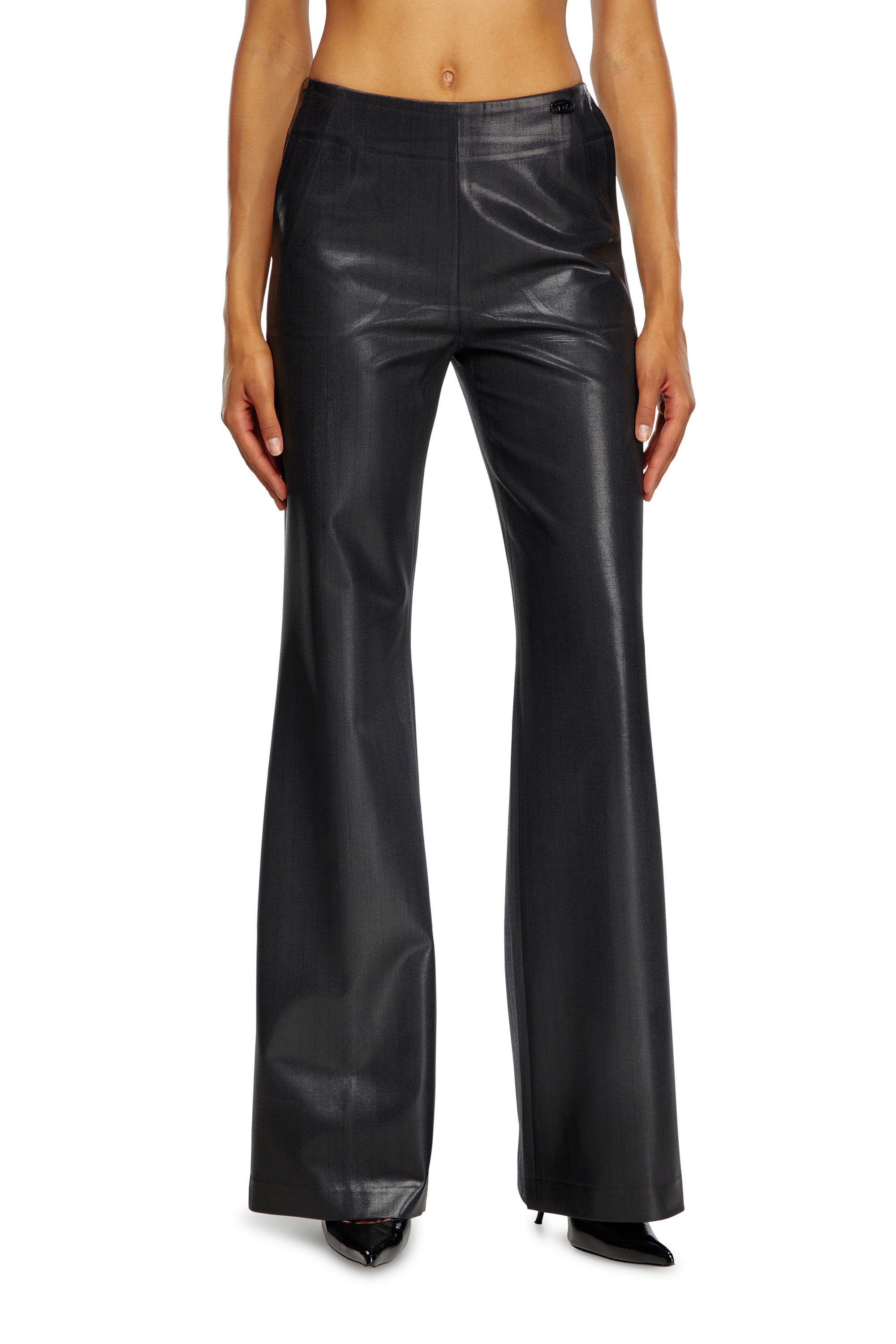 Diesel - P-OLARIS, Woman's Pinstripe pants with coated front in Black - 1