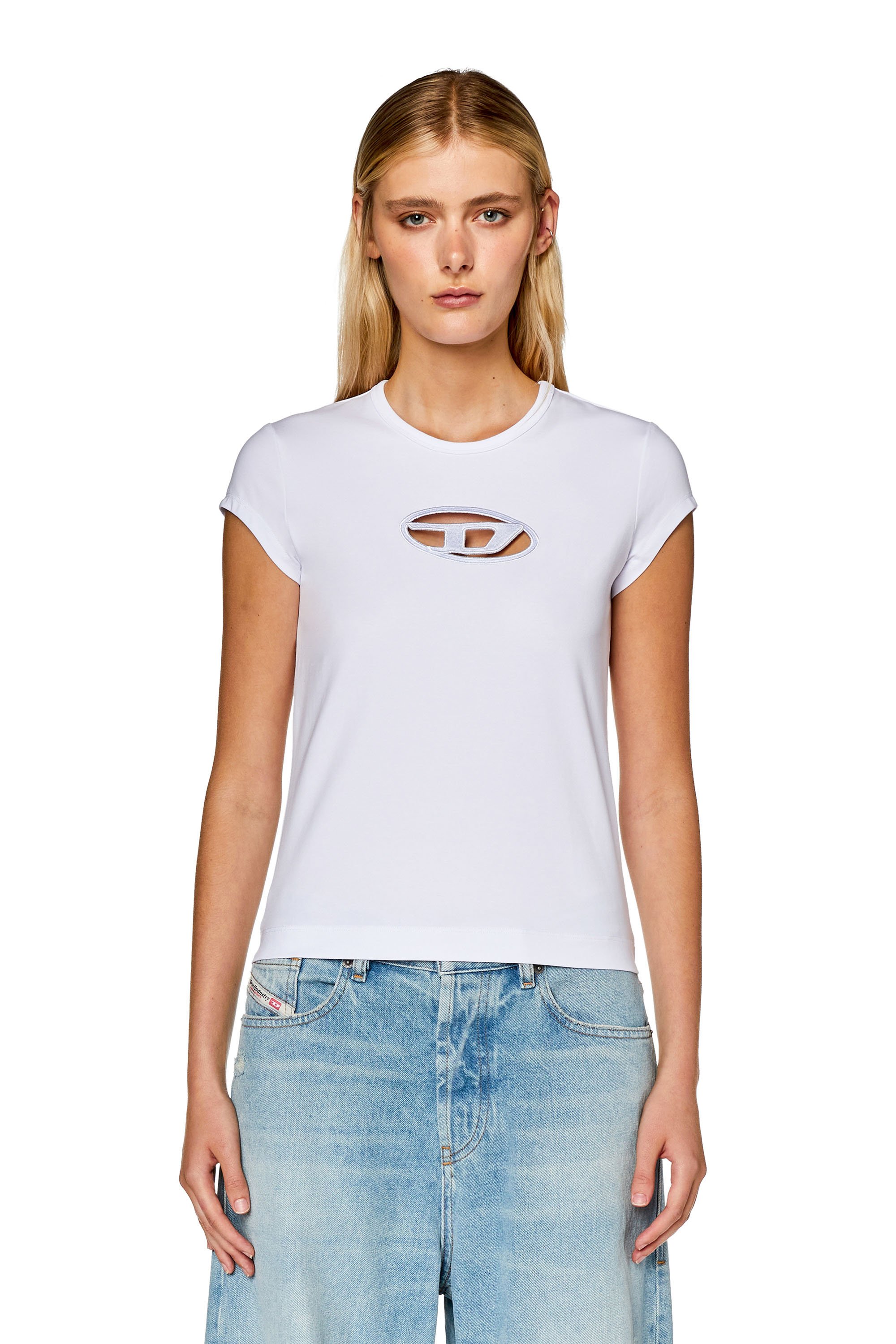 Diesel - T-ANGIE, Woman's T-shirt with peekaboo logo in White - 5