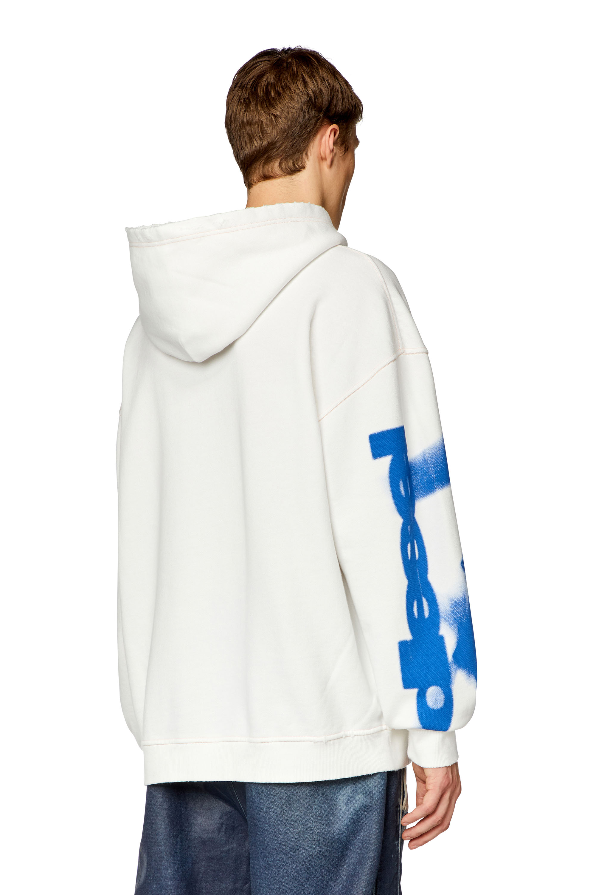 Diesel - S-BOXT-HOOD-N4, Man's Distressed hoodie with smudgy print in White - 3