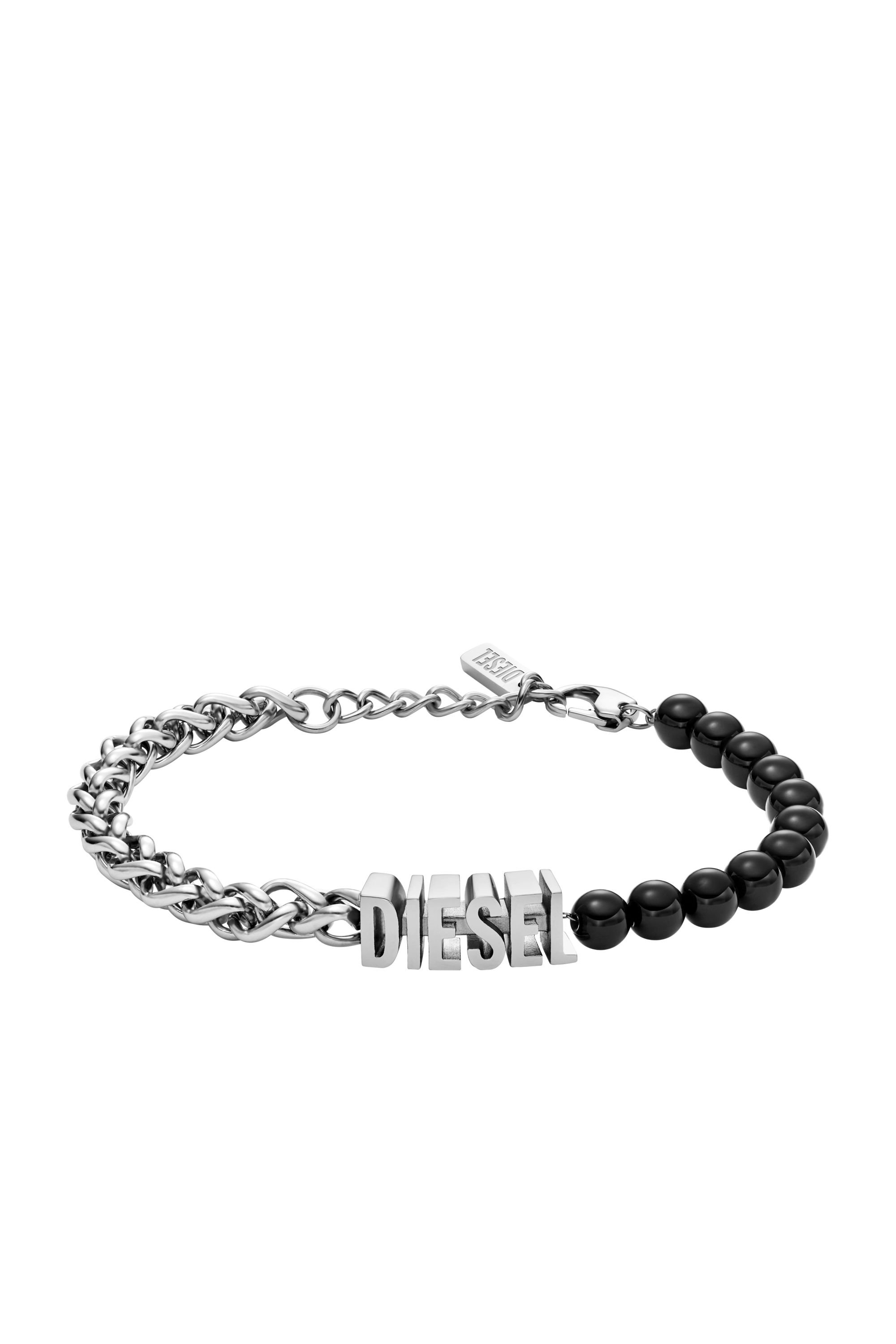 Diesel - DX1541040 JEWEL, Pulsera de cadena con cuentas de ágata negra Unisex in Plateado - 1