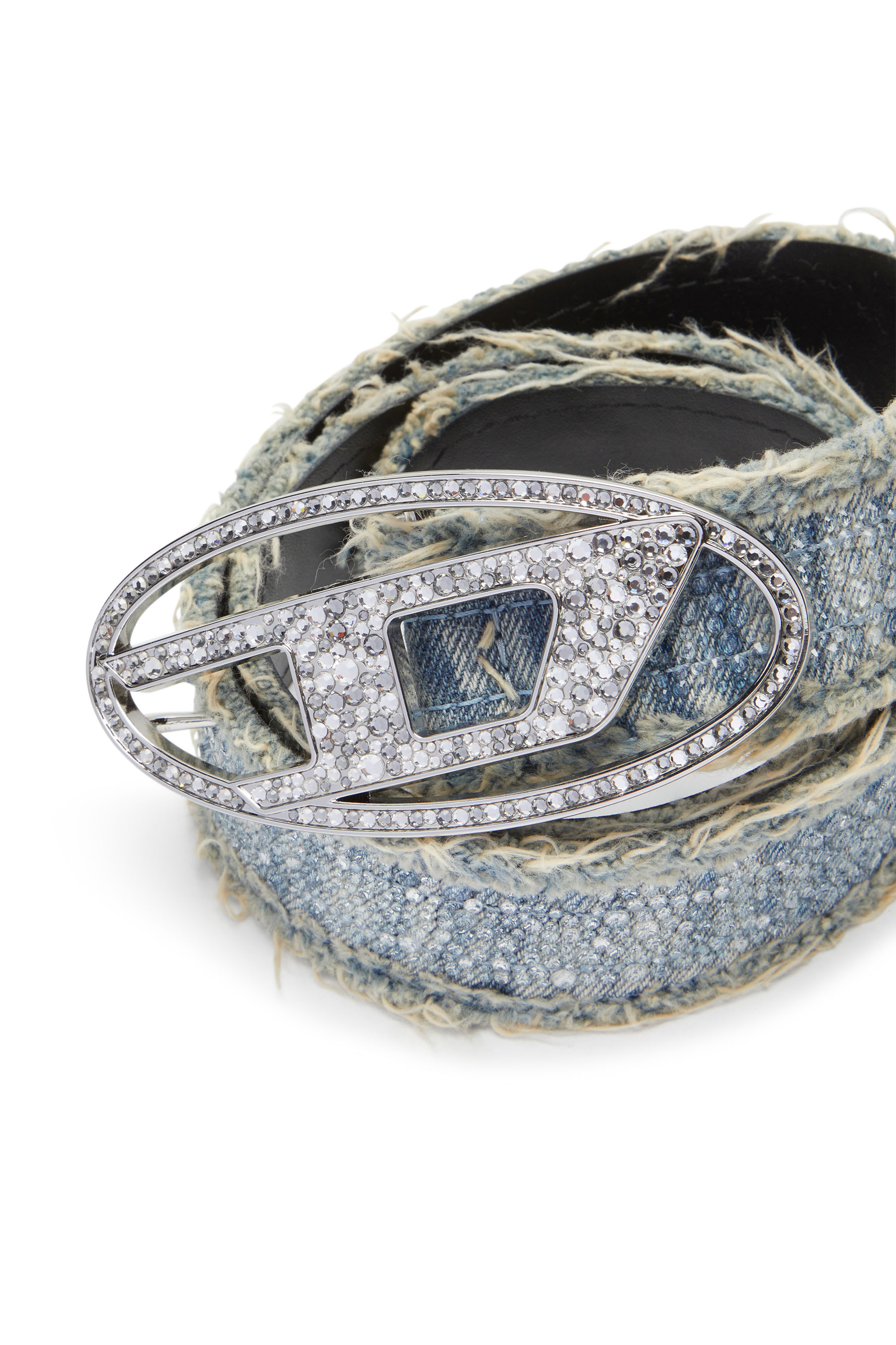 Diesel - B-1DR STRASS, Woman's Leather-backed denim belt with crystals in Blue - 3