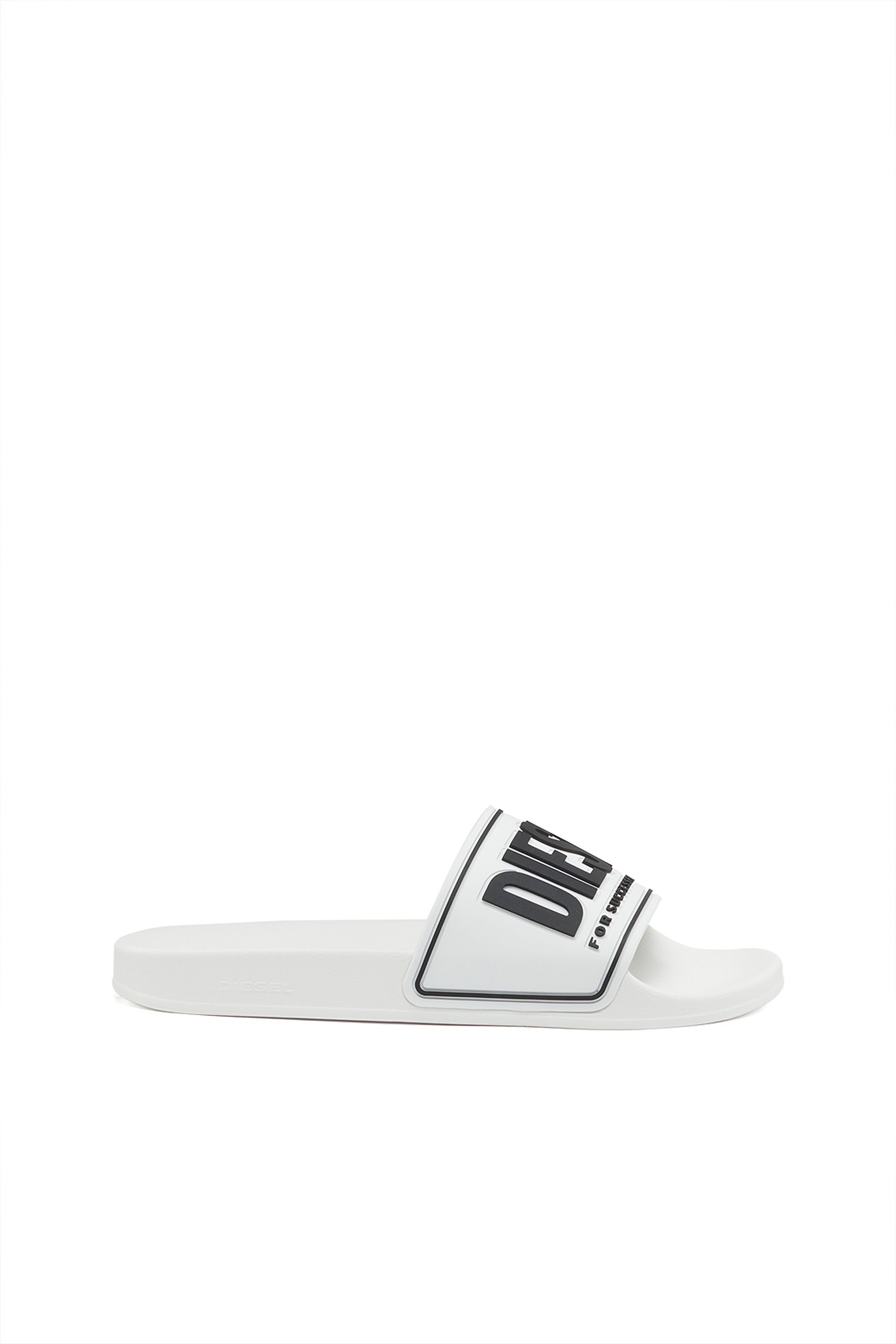 Diesel - SA-MAYEMI CC, Man's Sa-Mayemi-Pool slides with 3D logo in White/Black - 1