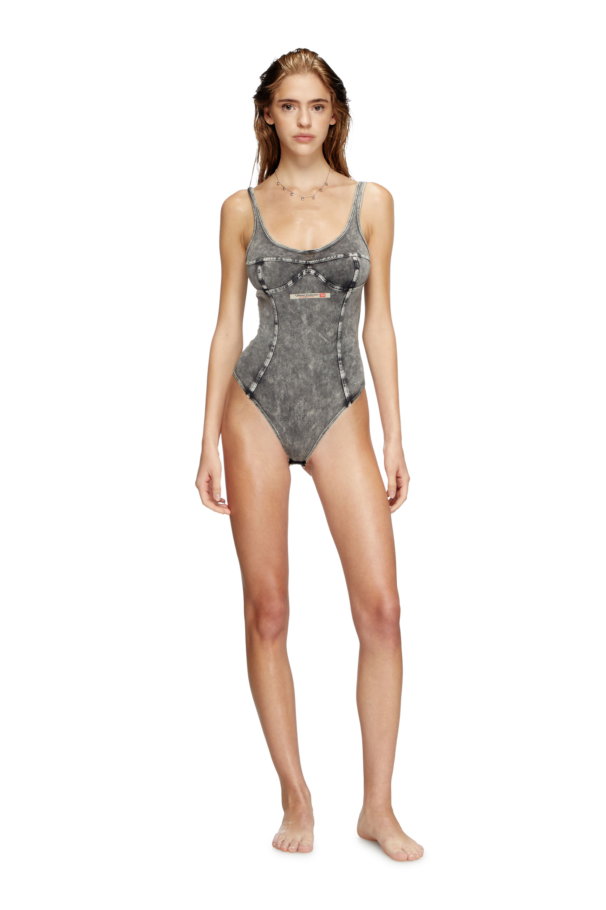 Diesel - UFBY-DENIM-CAMI-BODYSUIT, Woman's Bodysuit in denim-effect jersey in Dark grey - 1