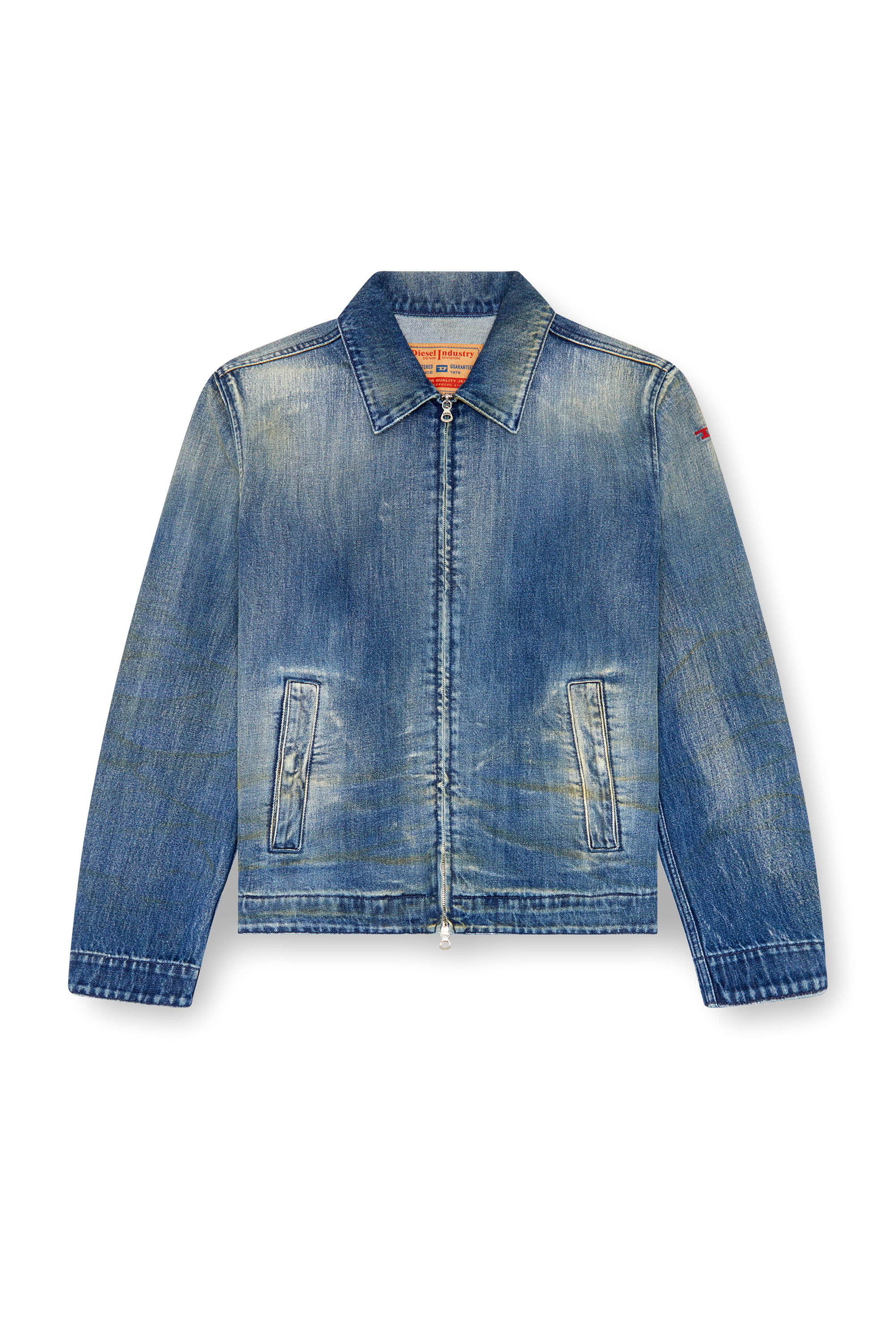 Diesel - D-ROHE, Man's Denim blouson jacket with dirt wash in Medium blue - 6