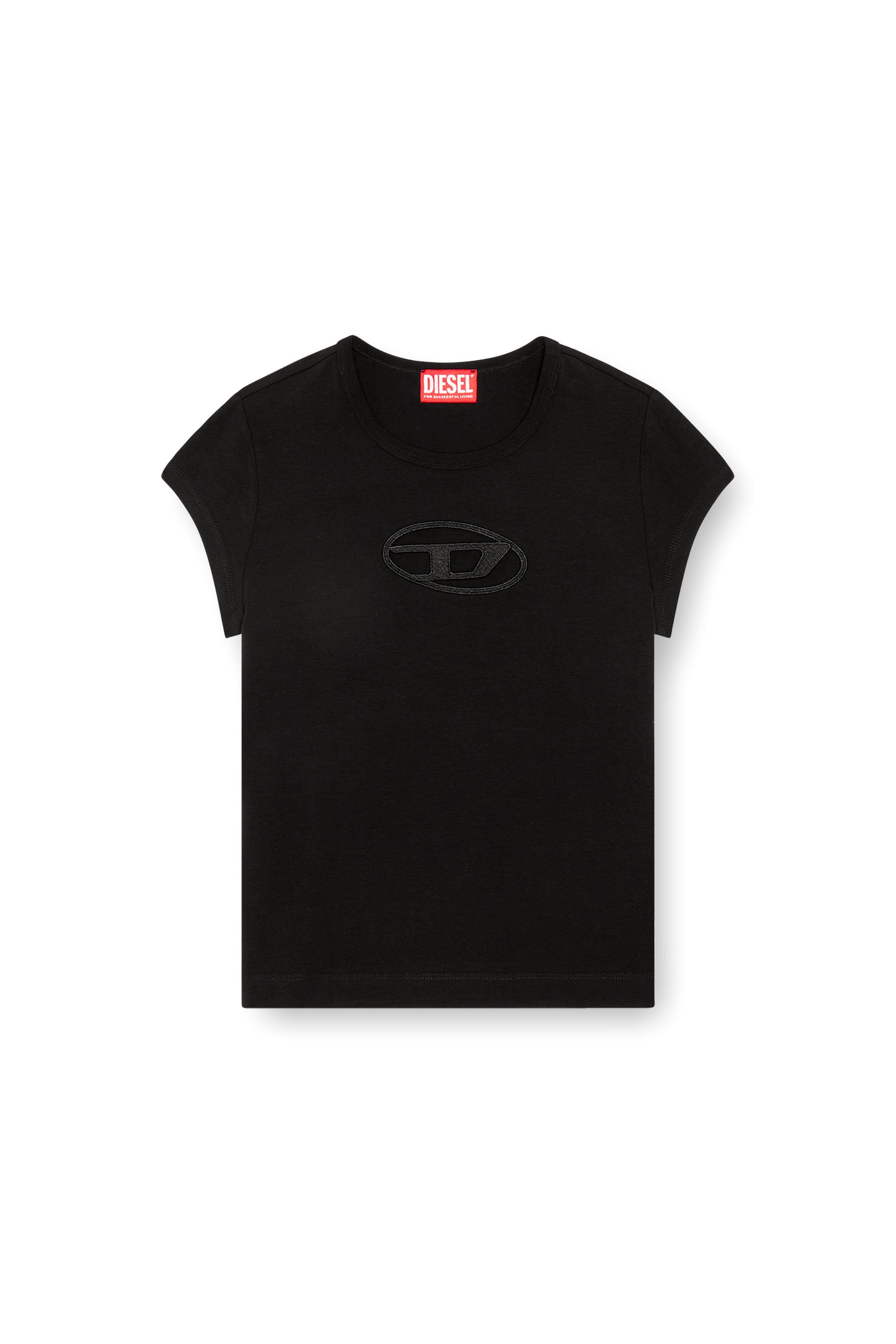 Diesel - T-ANGIE, Woman's T-shirt with peekaboo logo in Black - 5