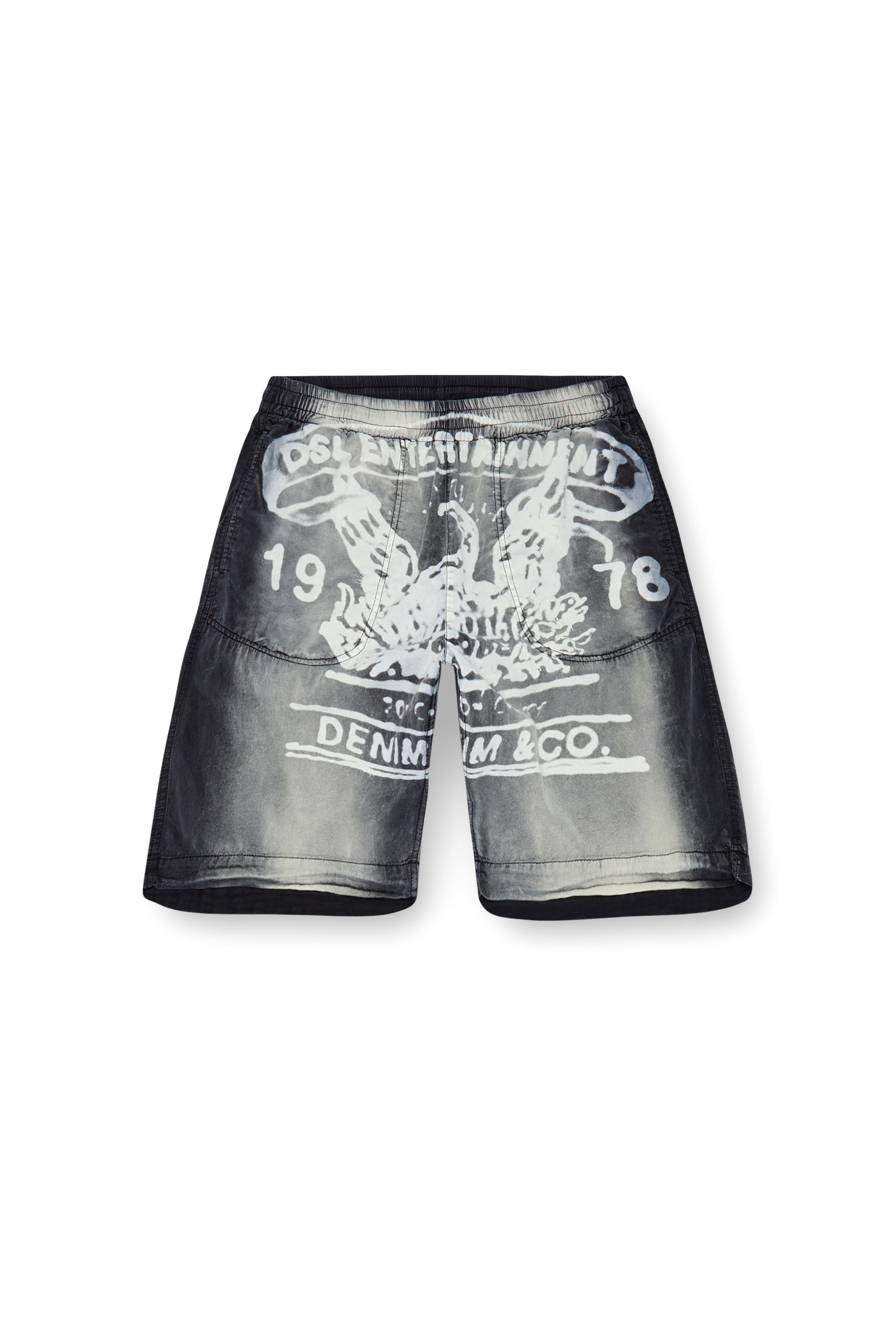 Diesel - P-EEKLO-SHORT, Man's Faded shorts with archival print in Black/Grey - 4