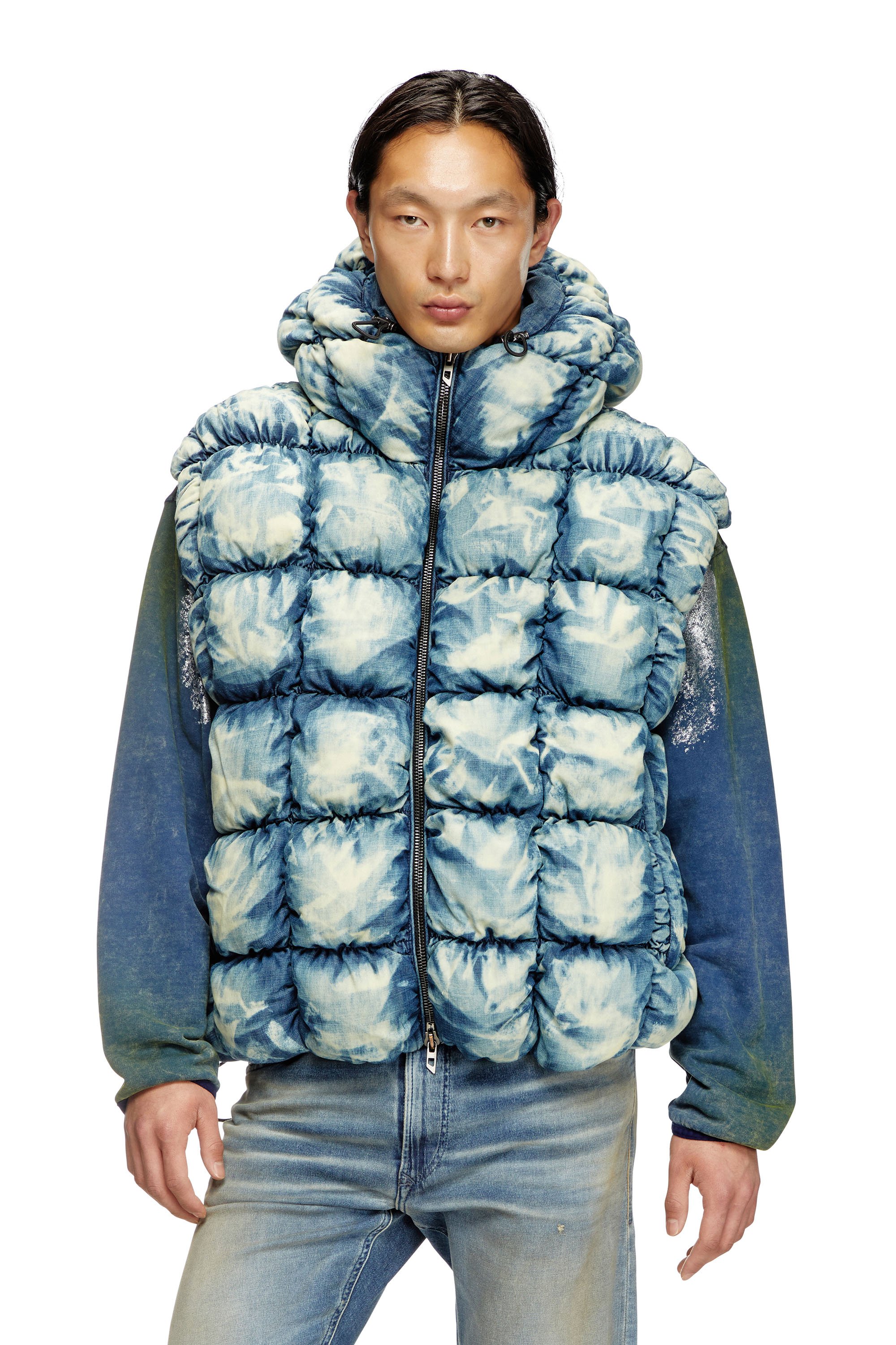 Diesel - W-THYS, Chaleco puffer en denim tie-dye Unisex in Azul marino - 1