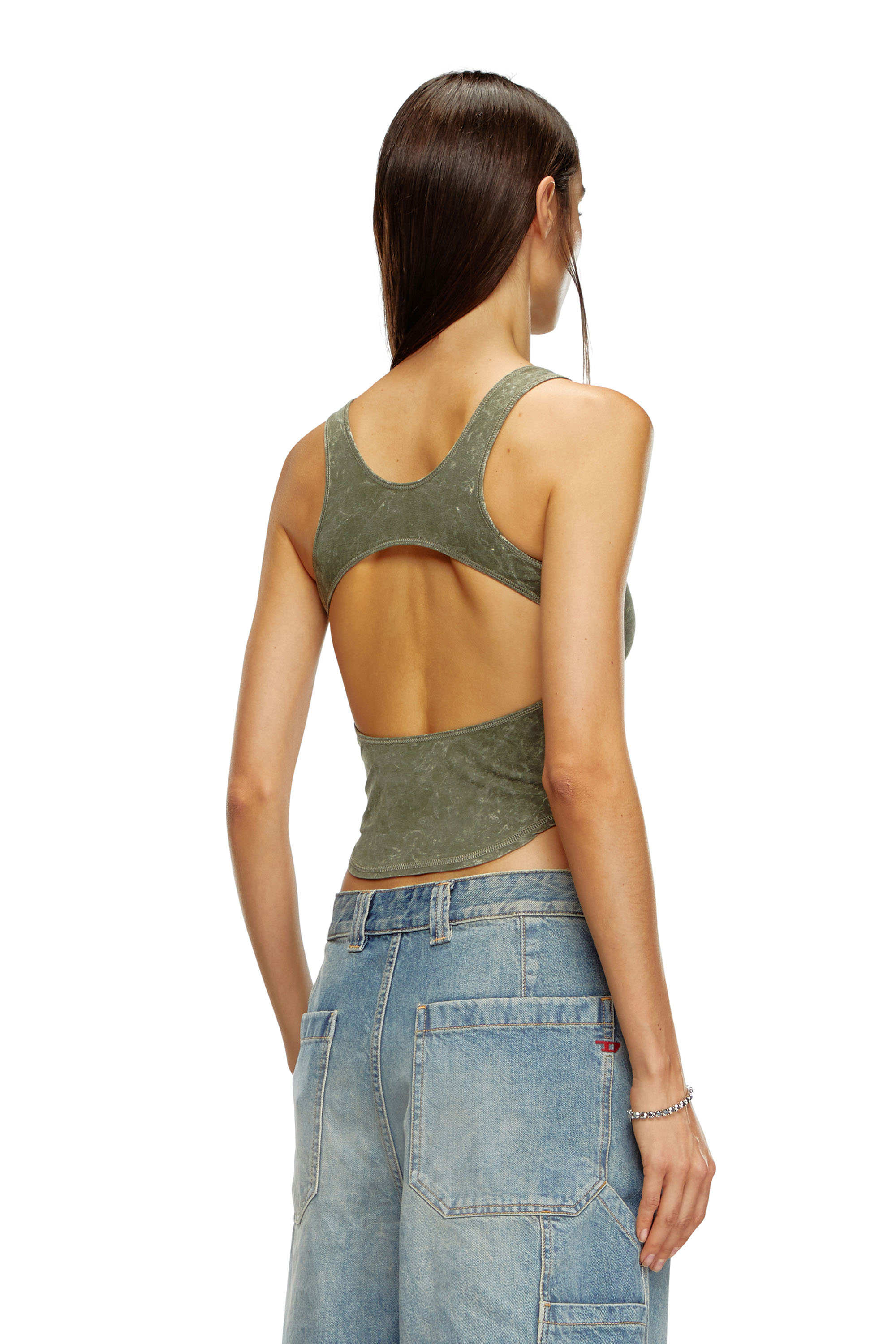 Diesel - T-AVENA-P1, Woman's Open-back top with marbled effect in Olive Green - 4