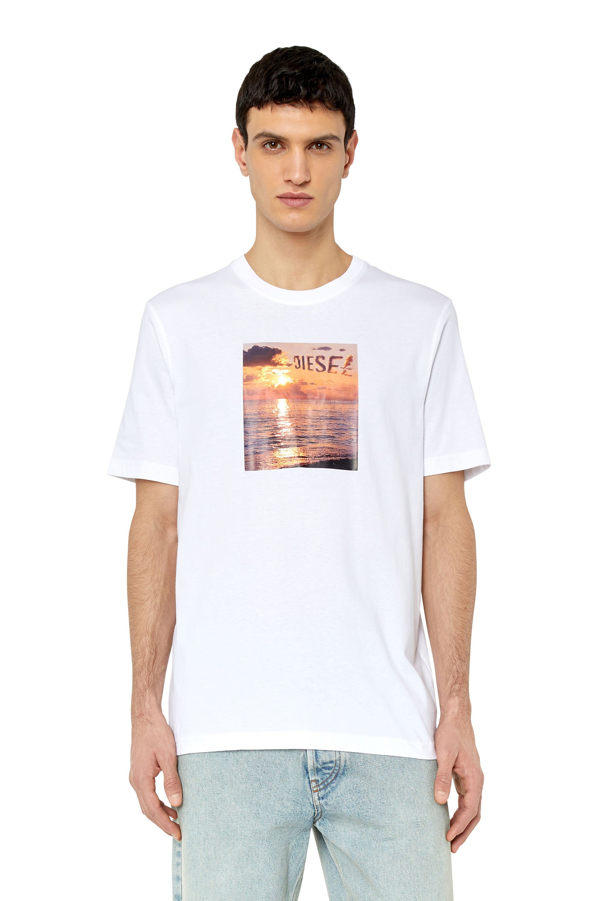 Diesel - T-JUST-G24, Man's T-shirt with Diesel sunset print in White - 1