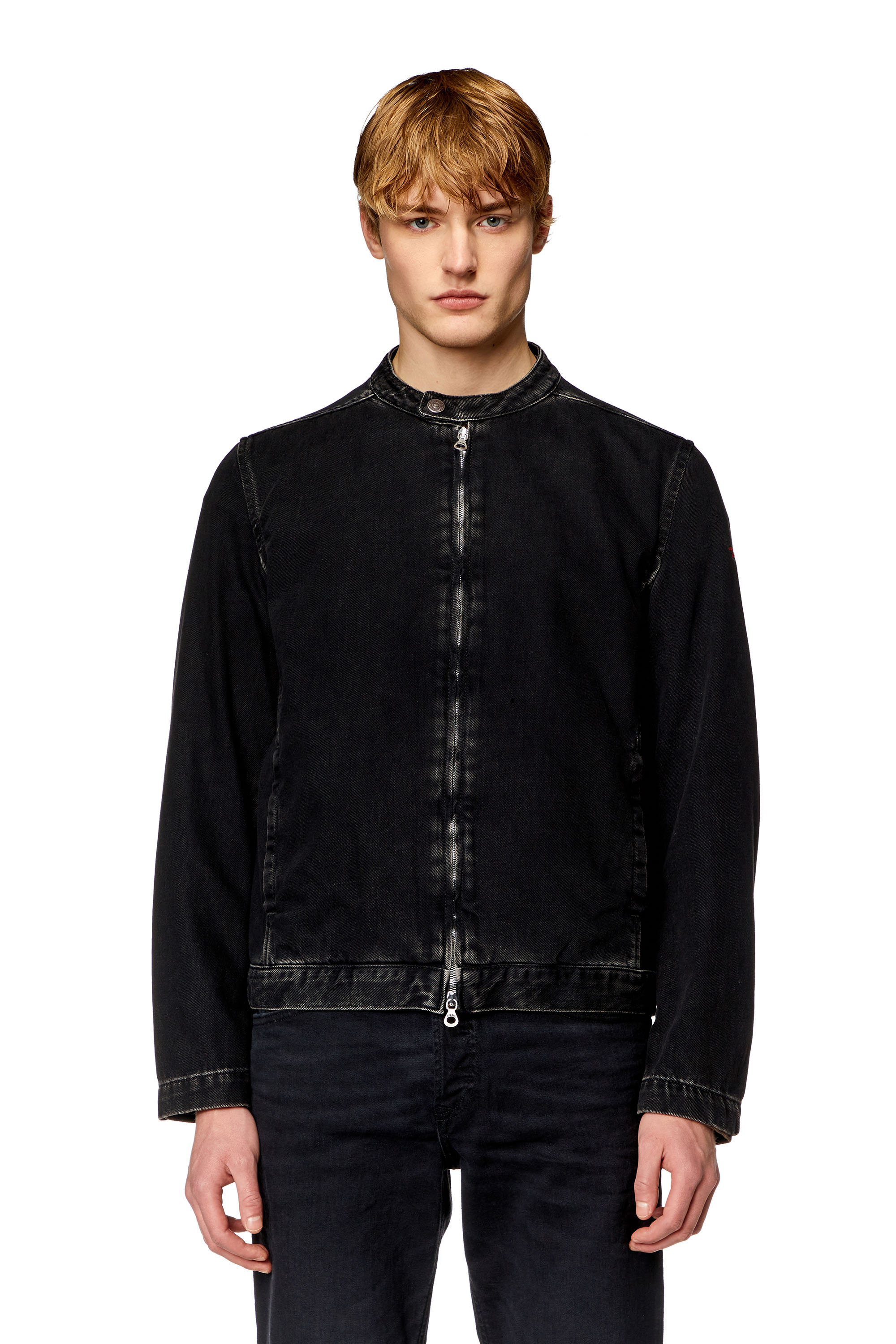 Diesel - D-GLORY, Man's Moto jacket in clean-wash denim in Black - 5