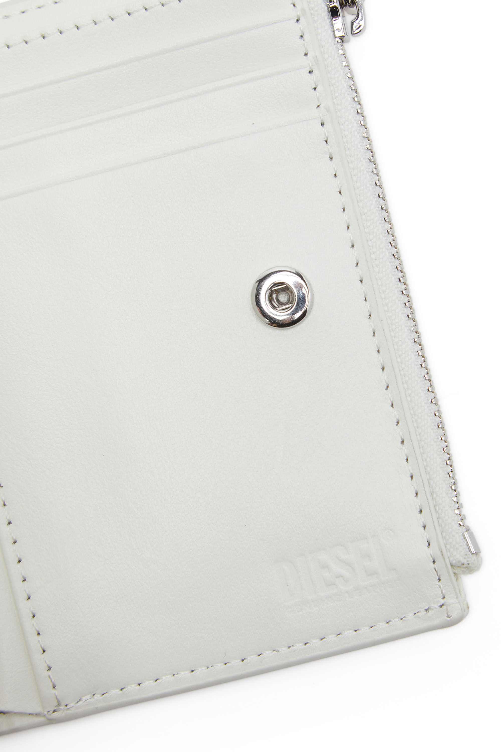 Diesel - 1DR-FOLD BI-FOLD ZIP II, Woman's Small leather wallet with embossed logo in White - 4