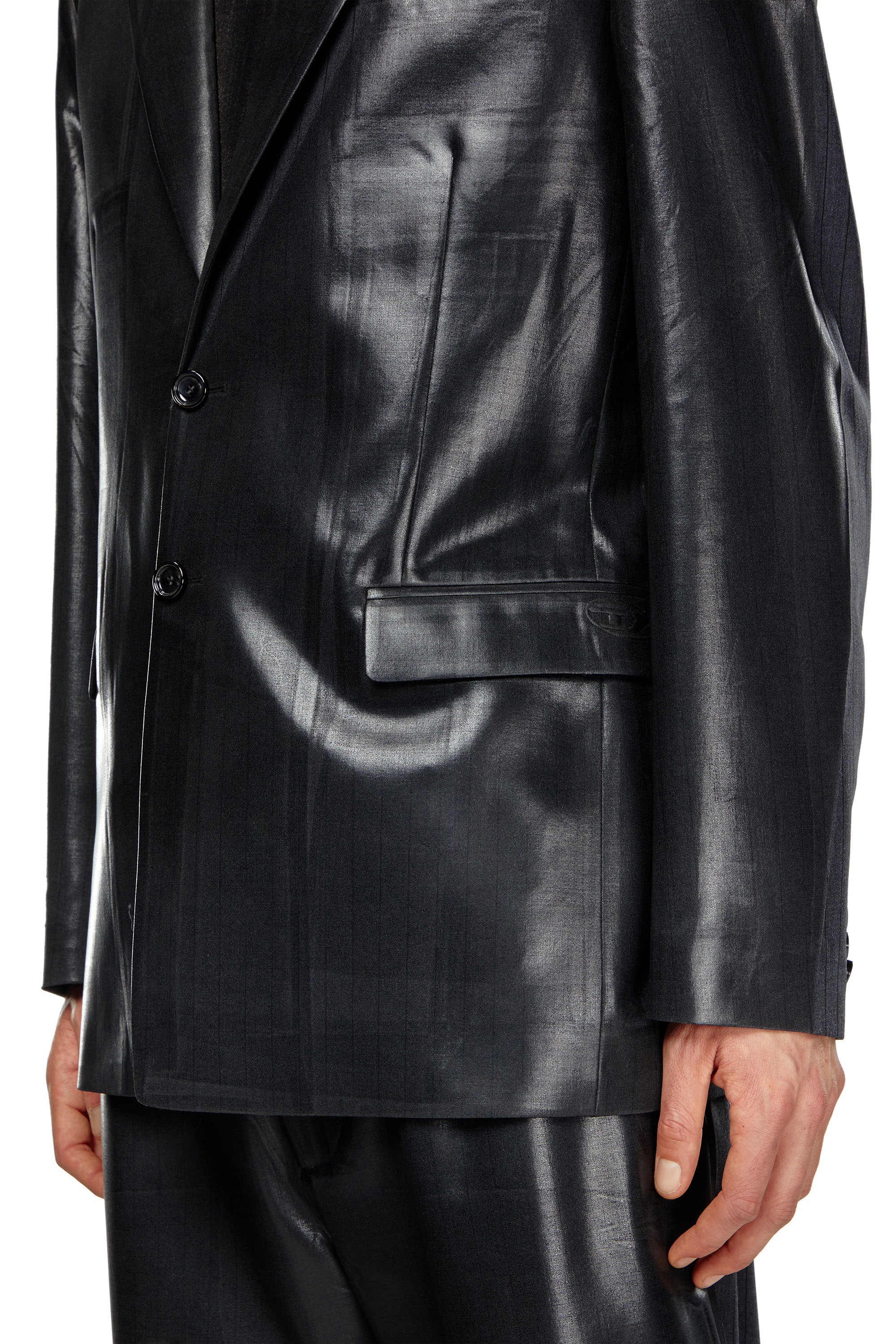 Diesel - J-STANLEY, Man's Pinstripe blazer with coated front in Black - 4