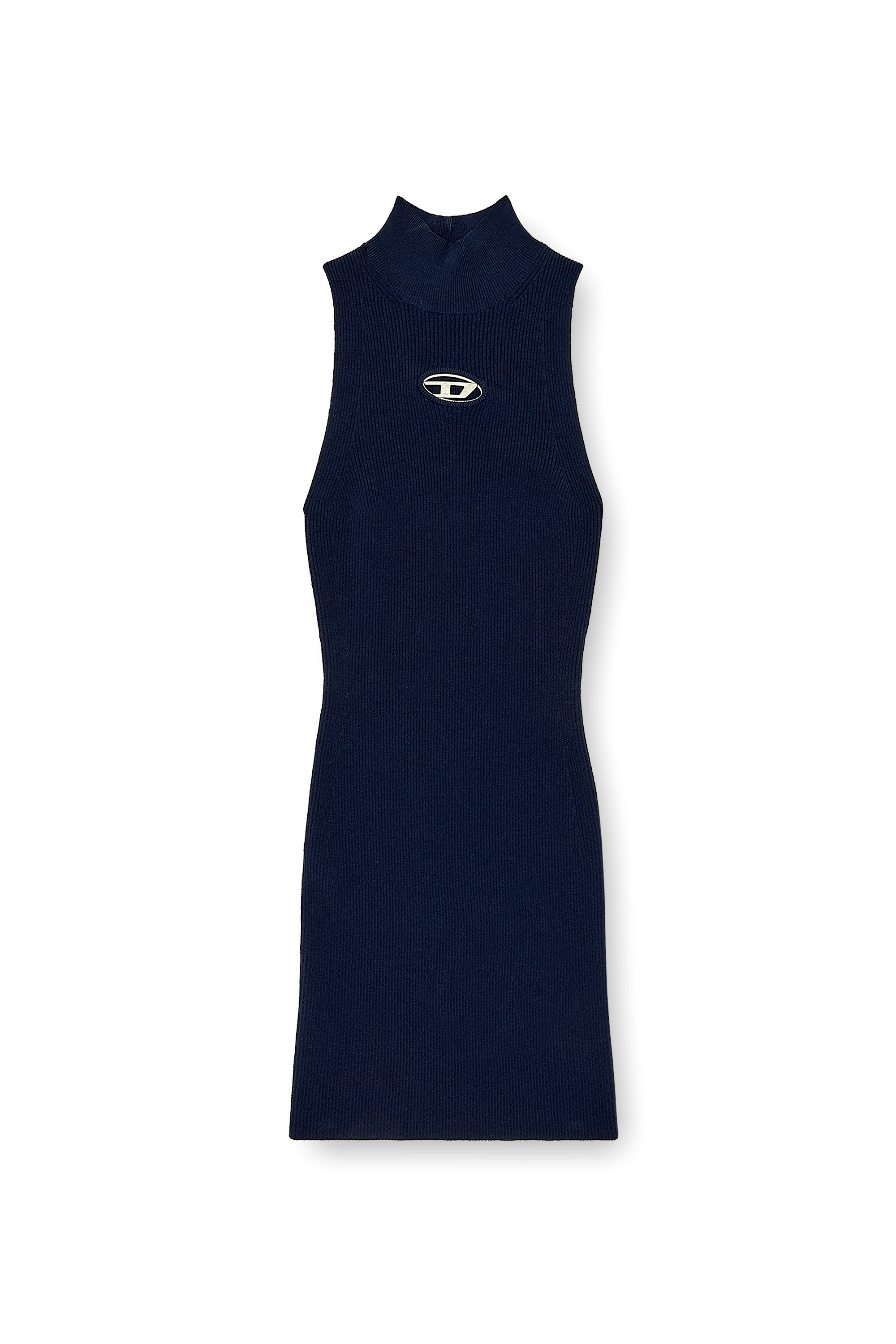 Diesel - M-ONERVAX, Vestido corto con cuello alto de punto de canalé Mujer in Azul marino - 4