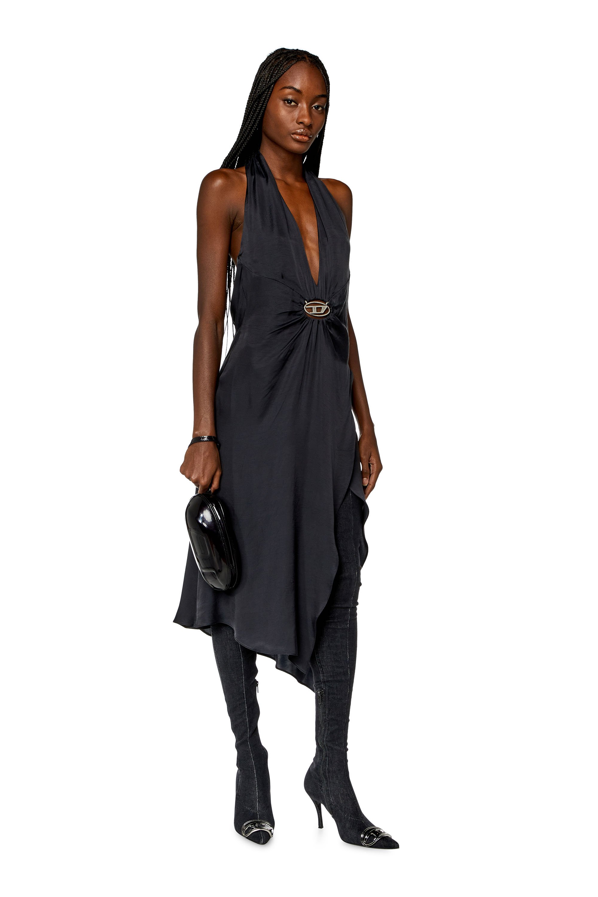 Diesel - D-STANT-N1, Woman's Draped dress in cupro-modal satin in Dark grey - 1