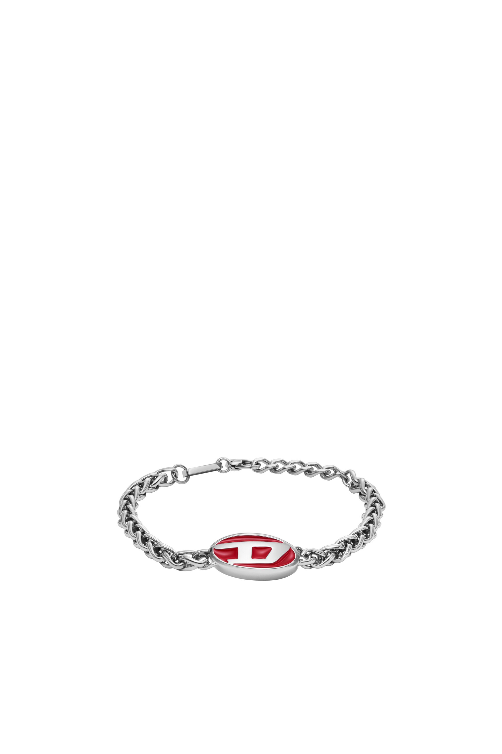 Diesel - DX1445, Unisex's Red enamel and stainless steel chain bracelet in Silver - 1