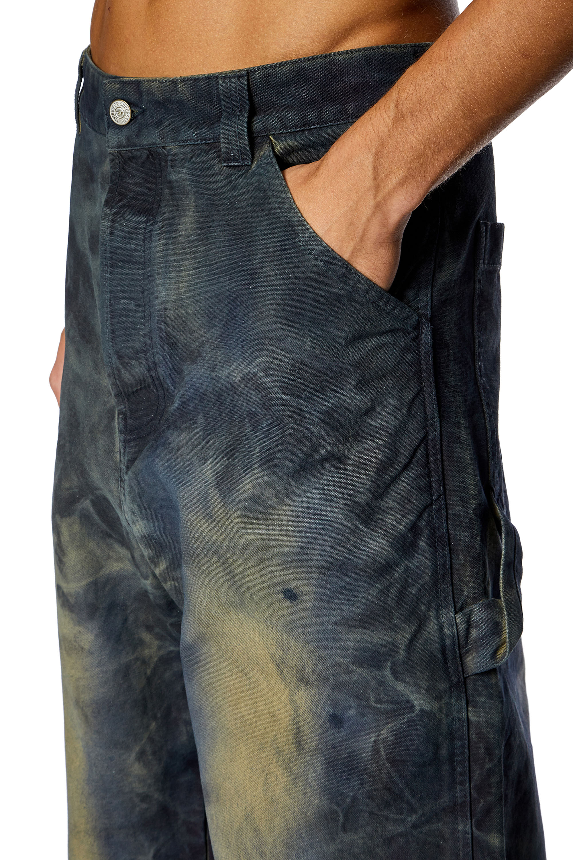 Diesel - P-LIVERY, Man's Utility pants in treated canvas in Dark Blue - 3