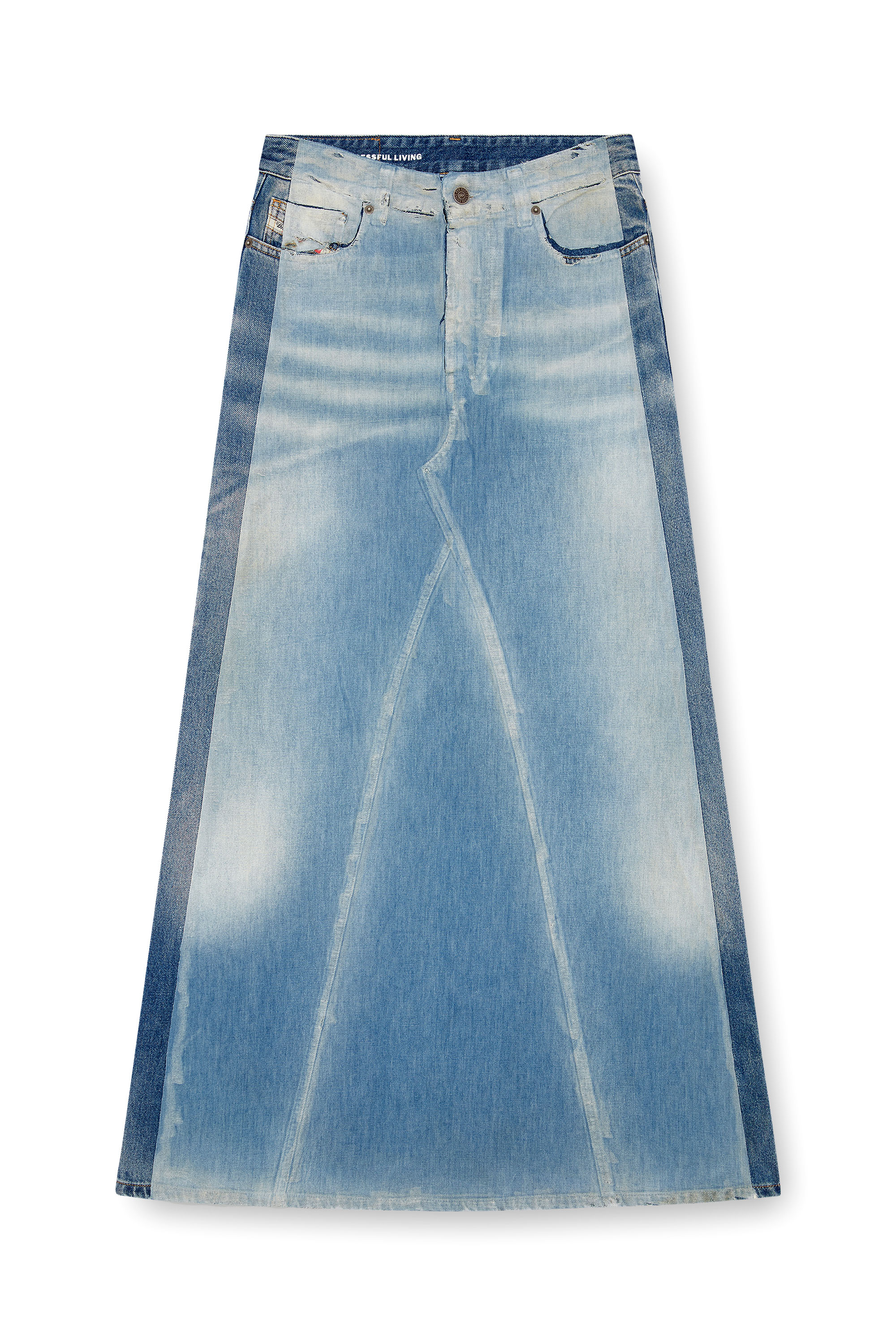 Diesel - DE-PAGO-S4, Woman's Long skirt in peel-off denim in Medium blue - 4