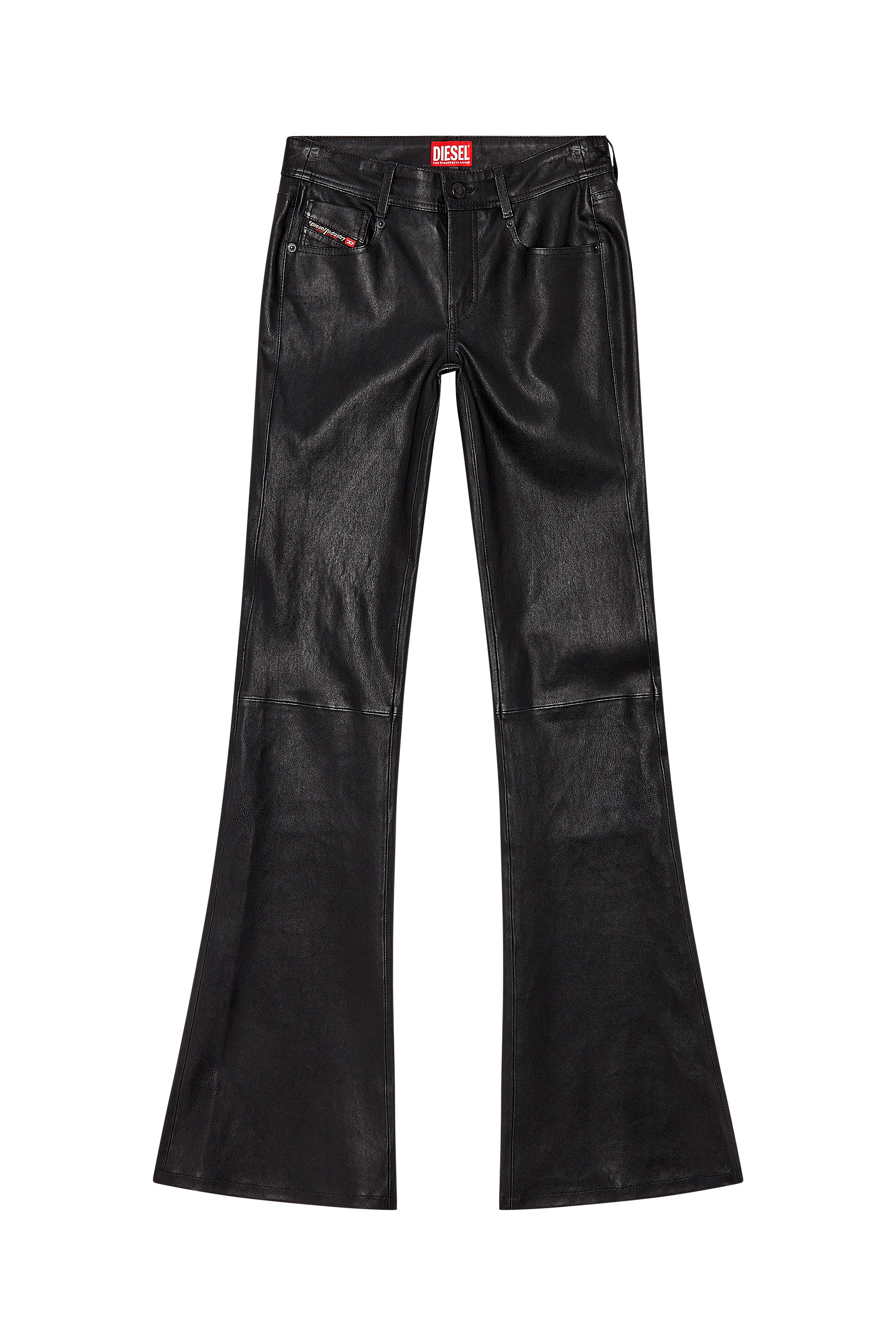 Diesel - L-STELLAR, Woman's Bootcut pants in stretch leather in Black - 5