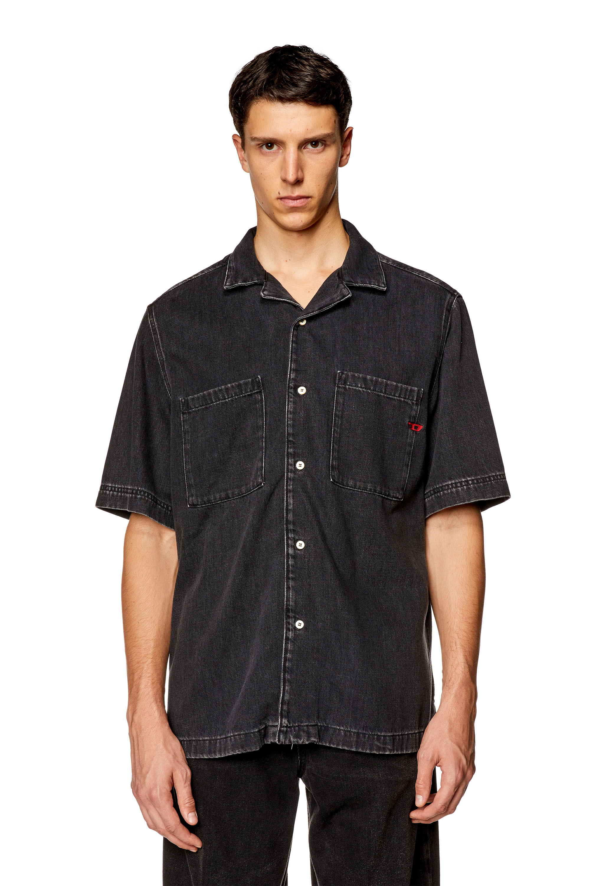 Diesel - D-PAROSHORT, Man's Bowling shirt in Tencel denim in Black - 4