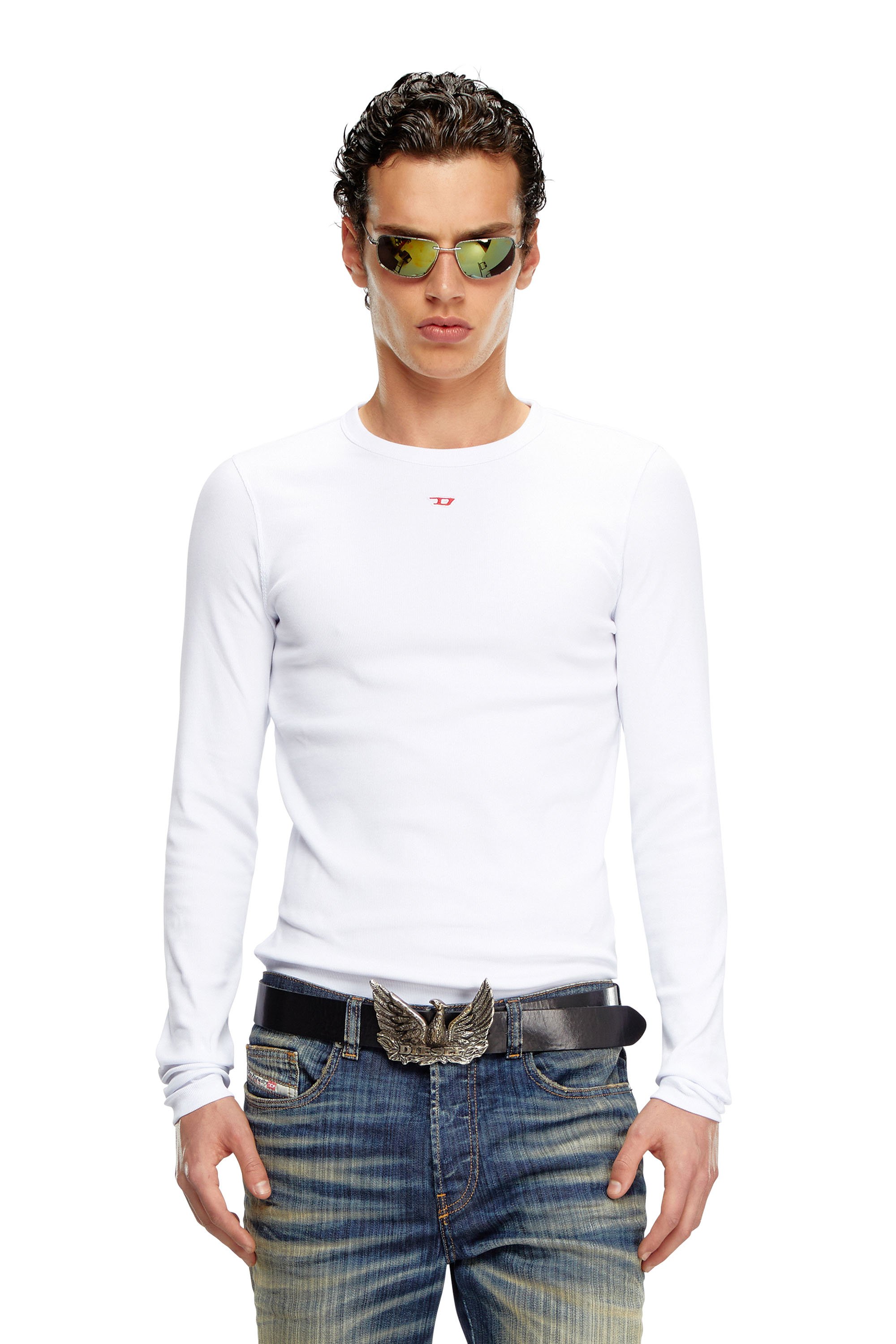 Diesel - D-RIBBER-LS-N, Camiseta de manga larga con parche D Hombre in Blanco - 1