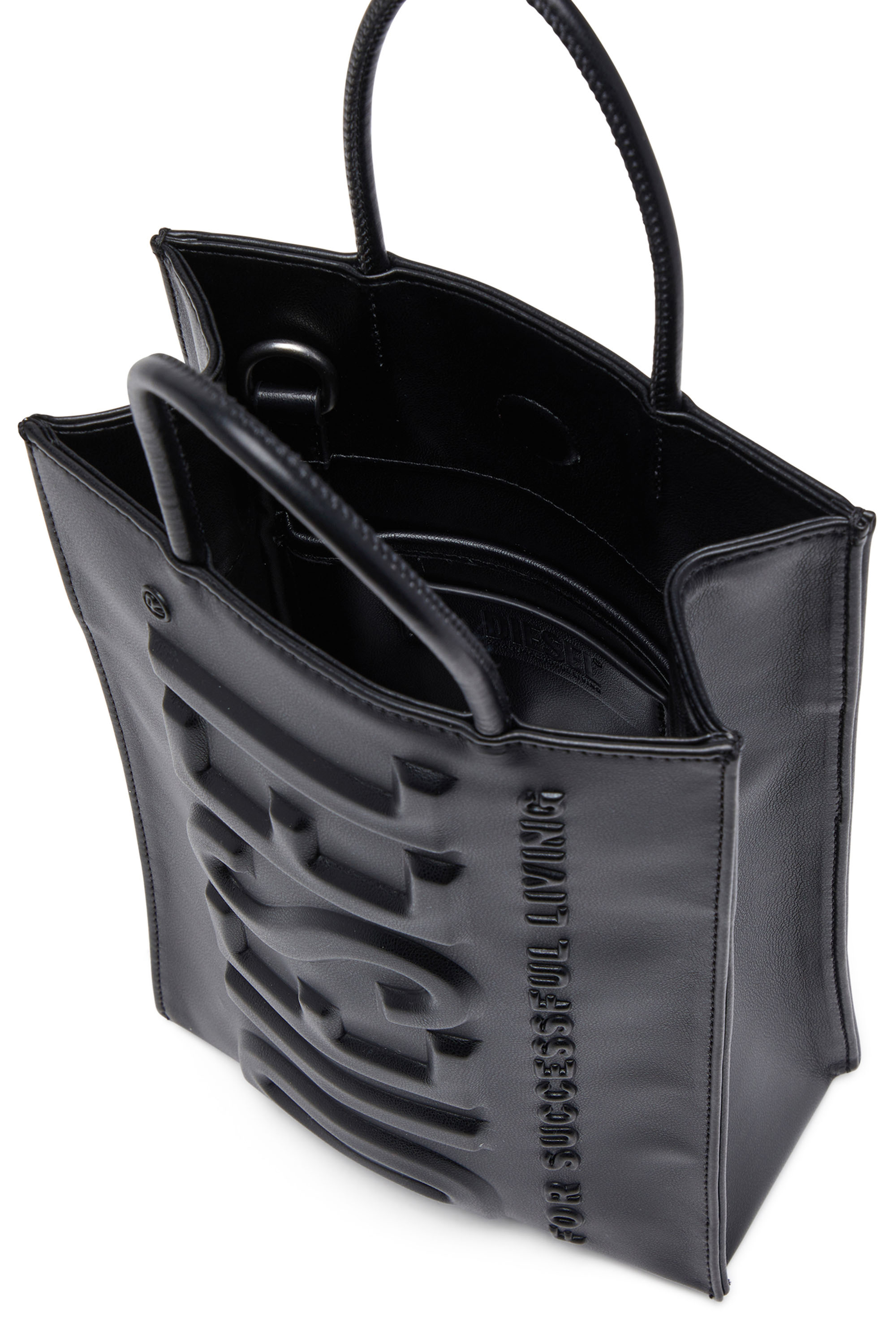 Diesel - DSL 3D SHOPPER M X, Man's Dsl 3D M-PU tote bag with embossed logo in Black - 4