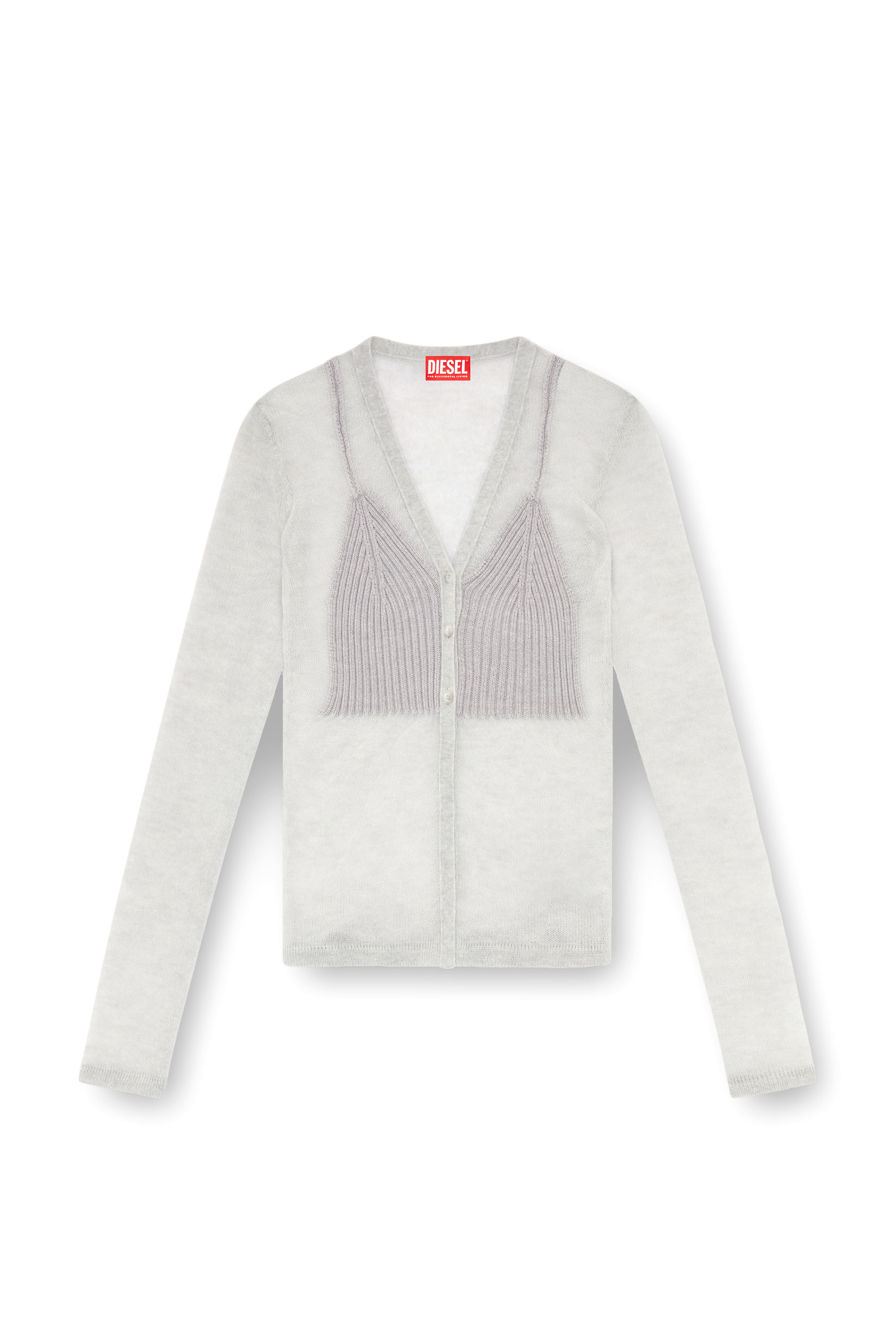 Diesel - M-ARINA, Woman's Sheer cardigan with bra detail in Light Grey - 5