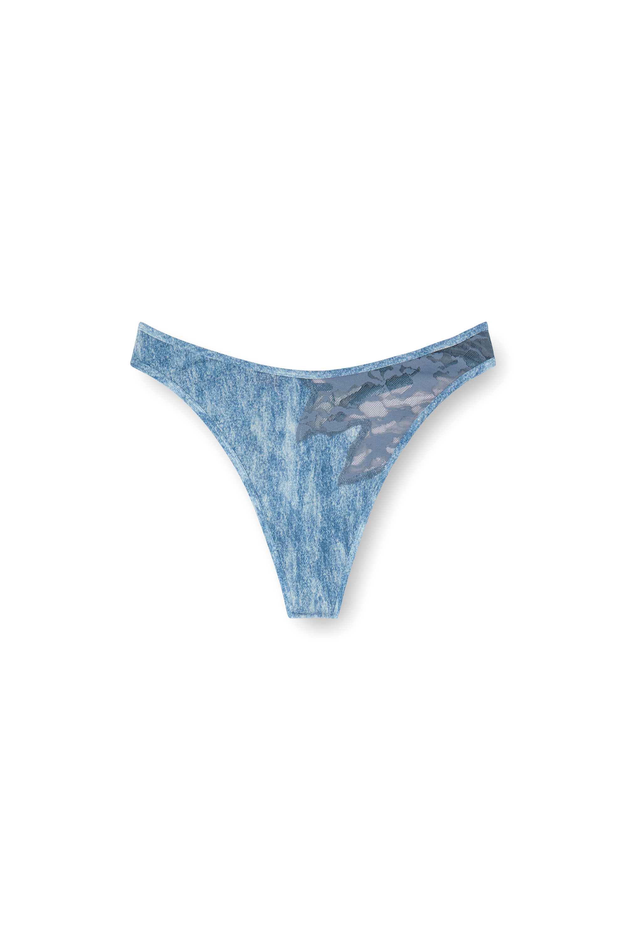 Diesel - C-LACE-THONG, Tanga de microfibra y encaje de camuflaje Mujer in Azul marino - 4