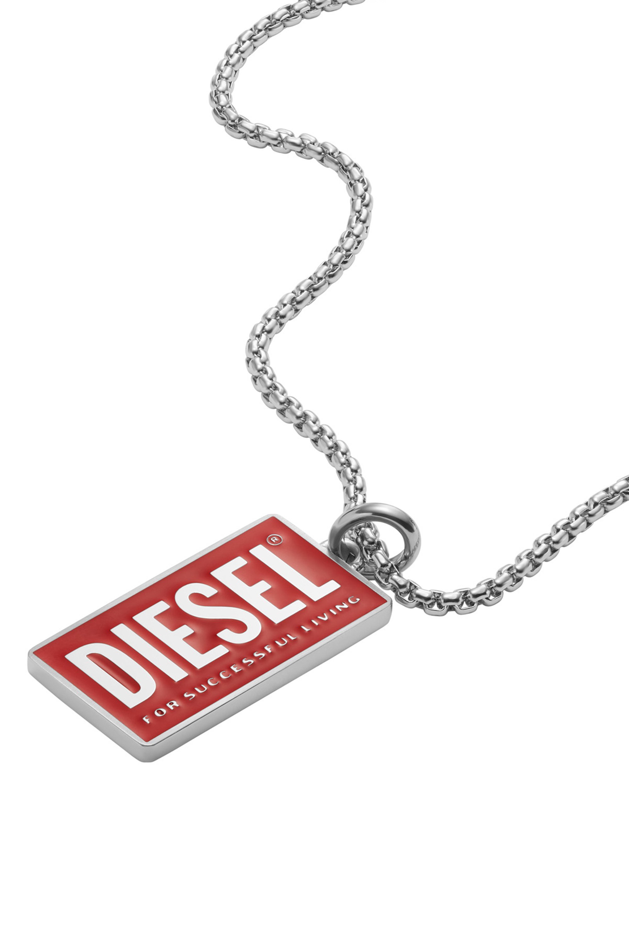 Diesel - DX1368, Unisex's Stainless Steel Logo Dog Tag Necklace in Red - 1