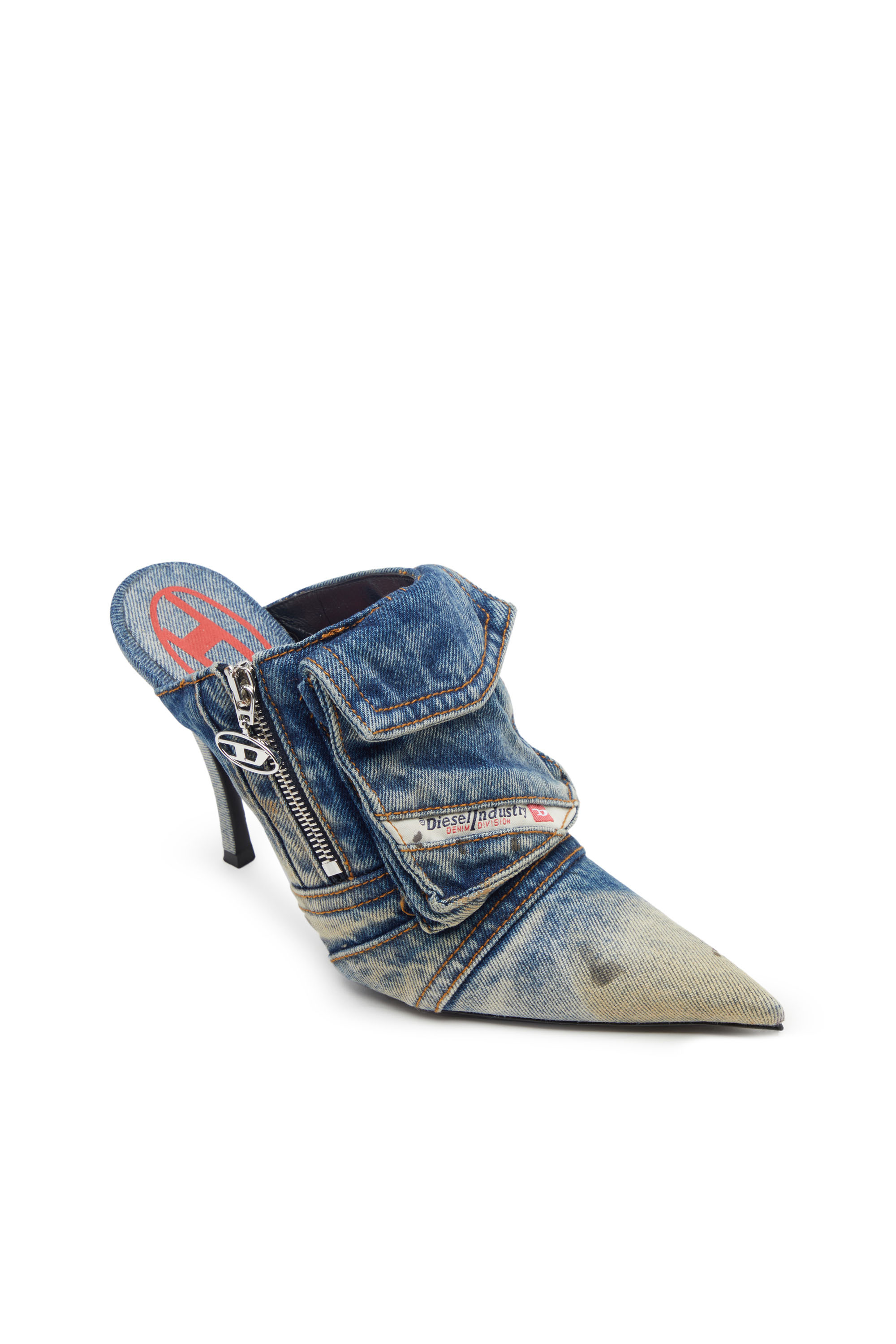 Diesel - D-VENUS POCKET ML, D-Venus Pocket ML - Sandalias sin talón y con tacón de denim lavado Mujer in Azul marino - 5