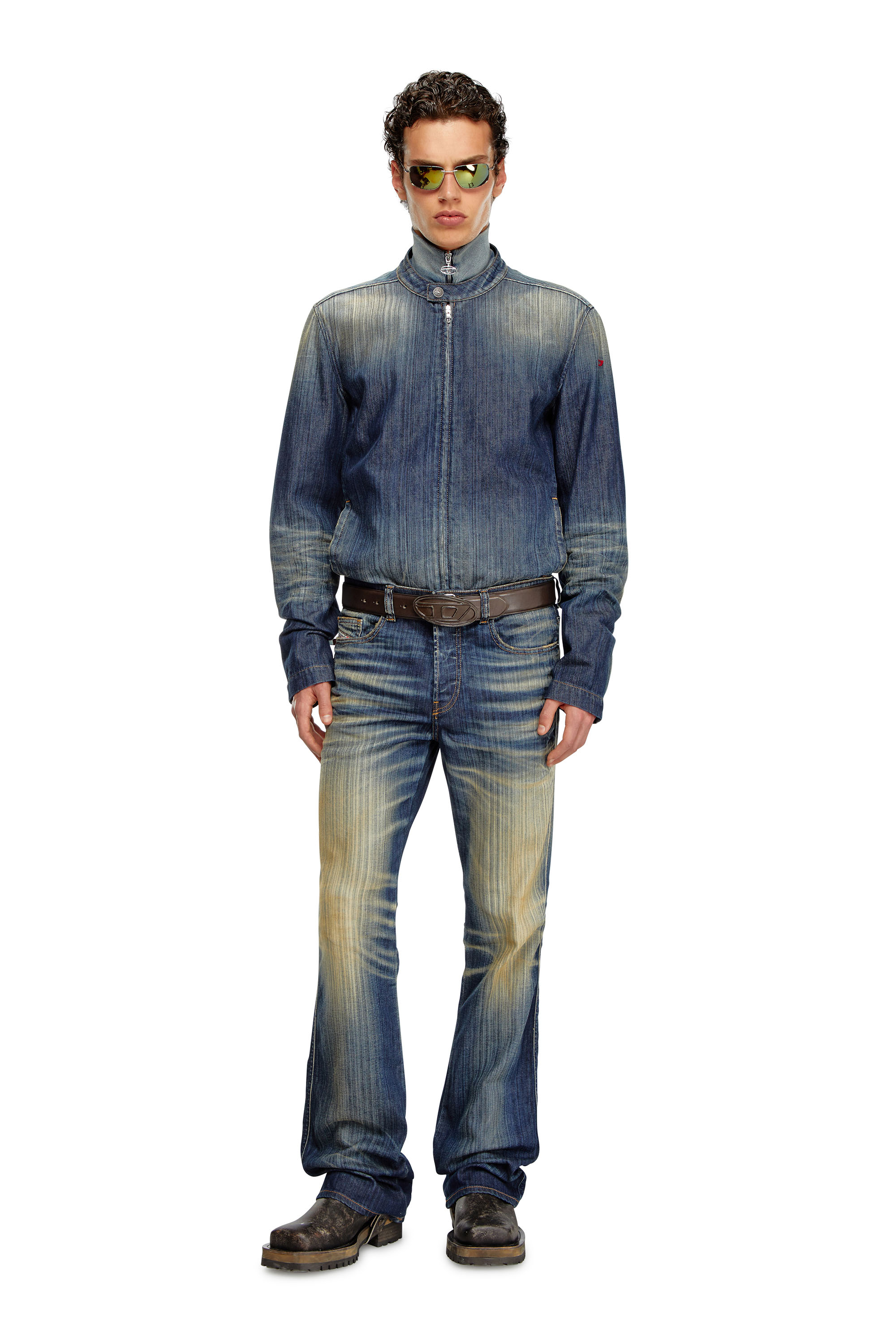 Diesel - D-GLORY, Chaqueta motera de denim rayado Hombre in Azul marino - 2